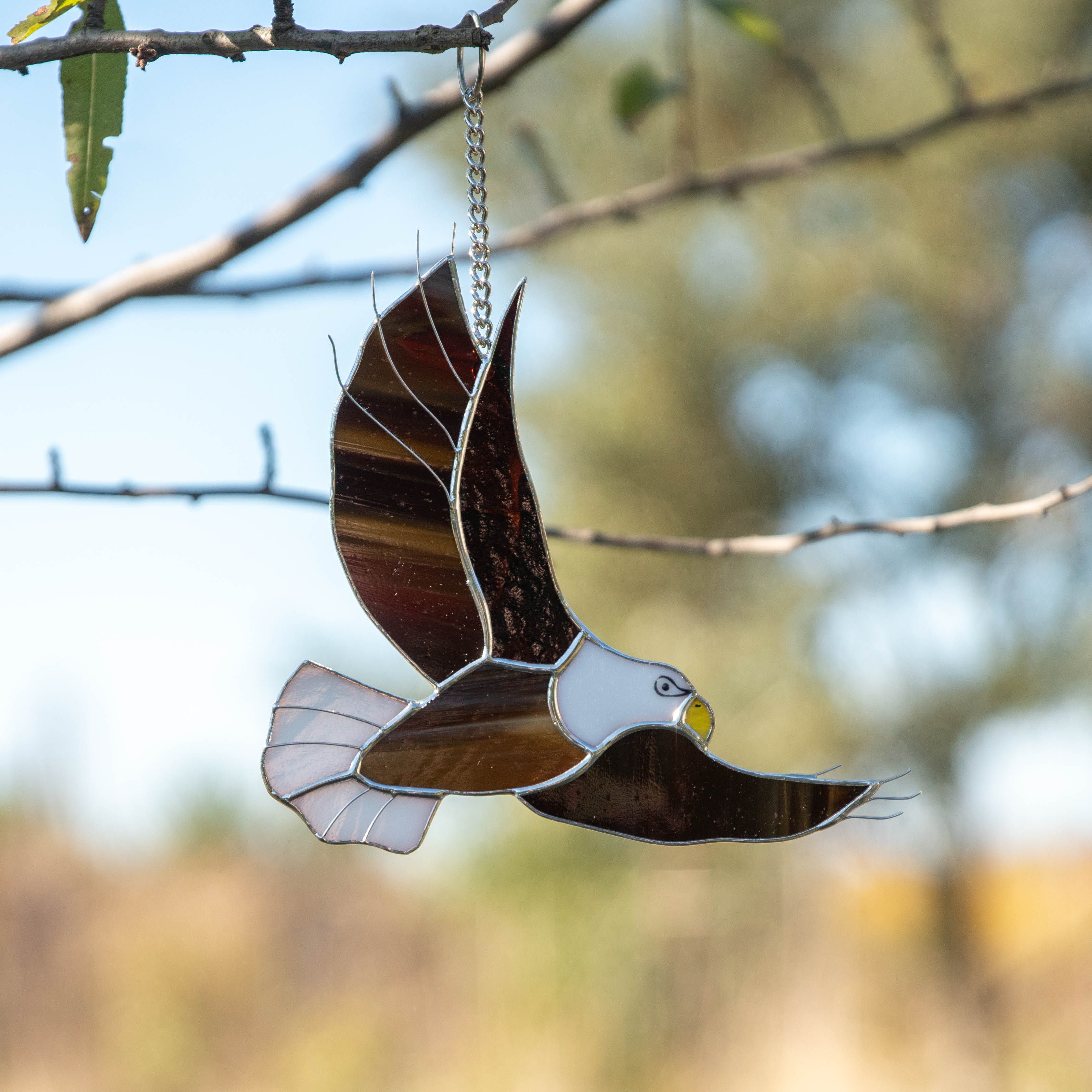 Stained glass eagle window hanging for home decor