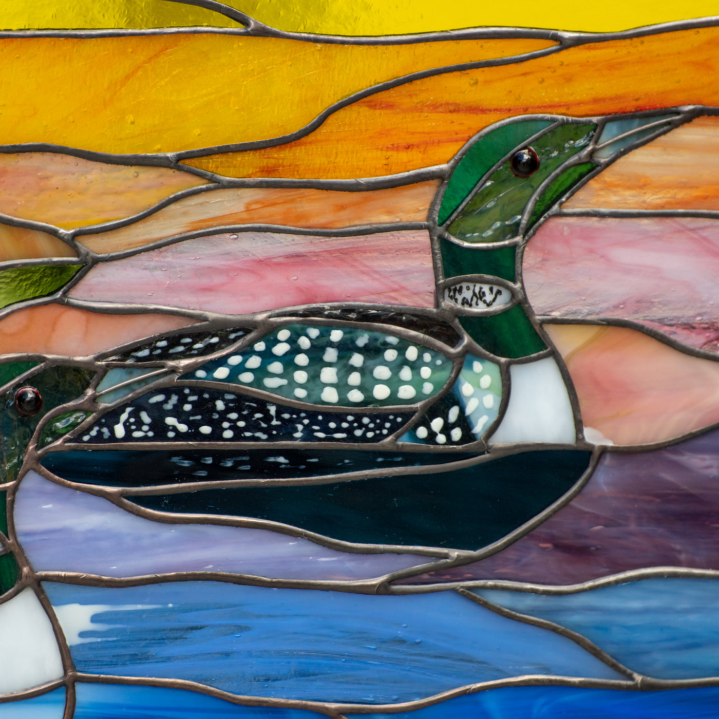 Zoomed duck on the stained glass panel