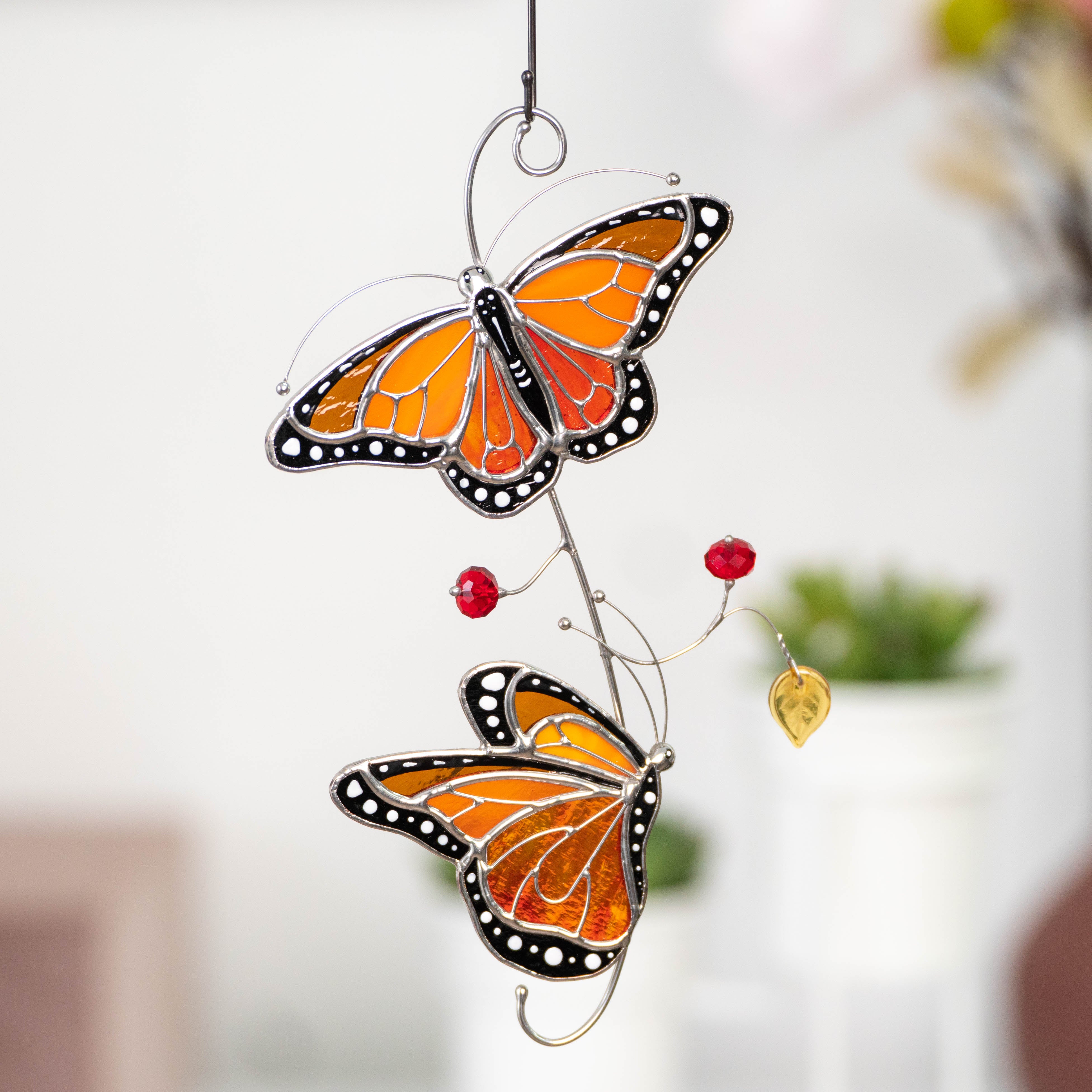 Stained glass monarch butterflies suncatcher for window decoration