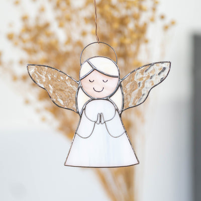 Stained glass praying angel girl suncatcher for Christmas decor