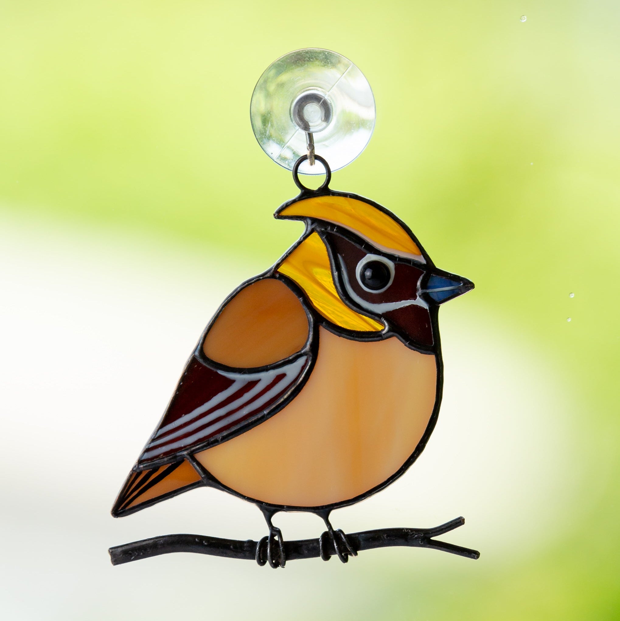Cedar waxwing stained glass suncatcher