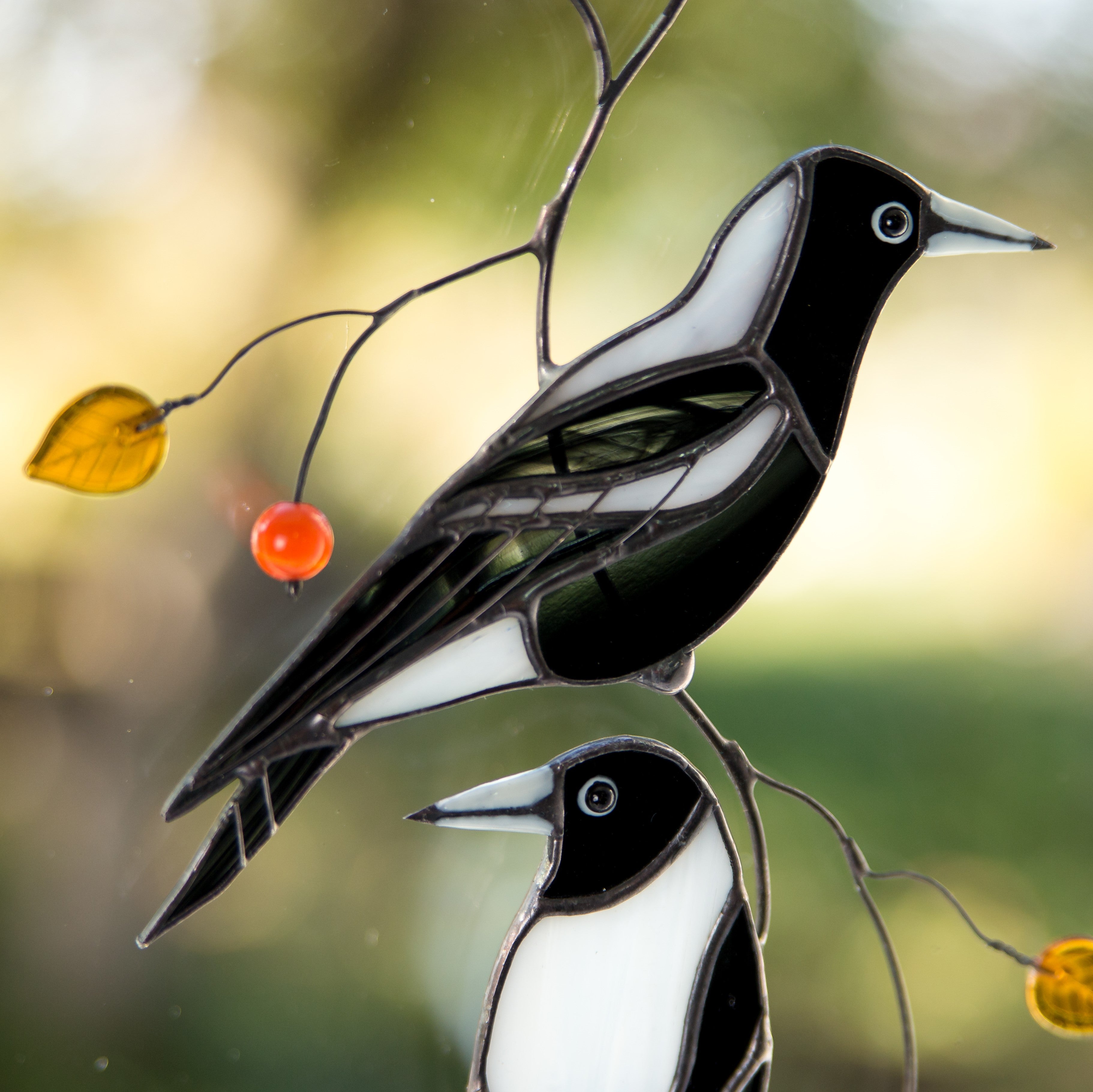 Zoomed stained glass Australian magpies