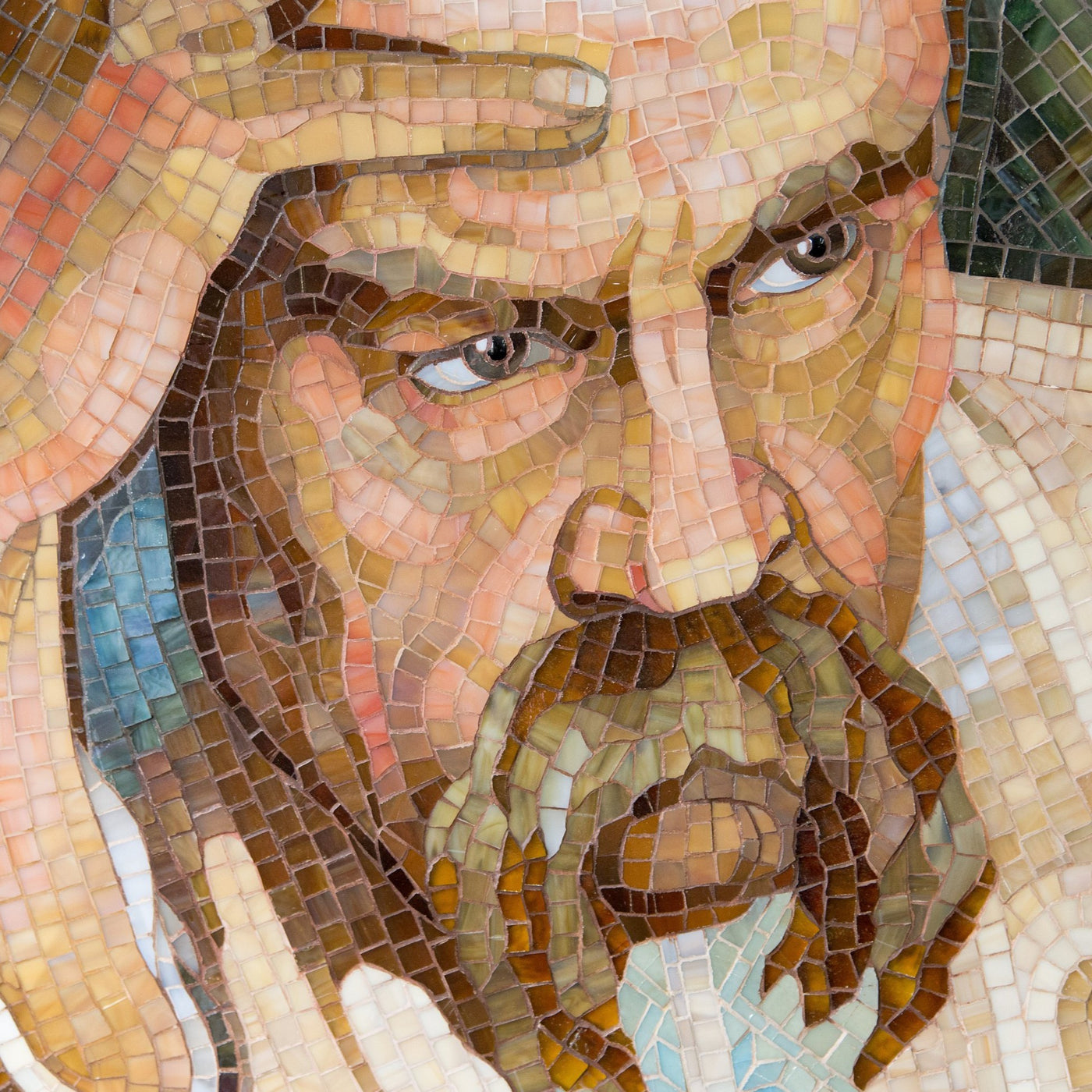 Zoomed stained glass mosaic portrait of Taras Hryhorovych Shevchenko