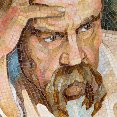 Zoomed stained glass mosaic portrait of Taras Hryhorovych Shevchenko