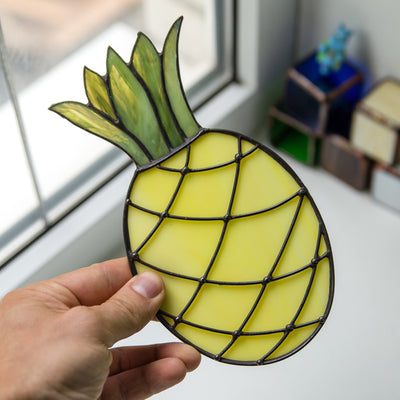 Stained glass suncatcher of a pineapple for home decor
