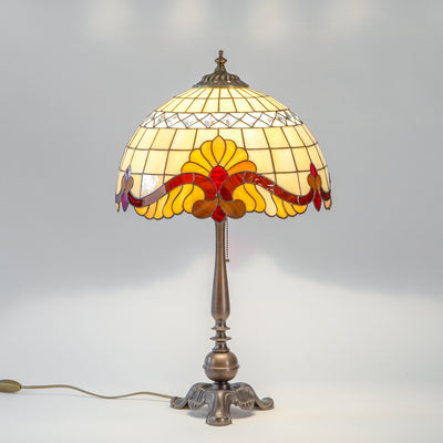 Beige stained glass Tiffany lamp with red inserts