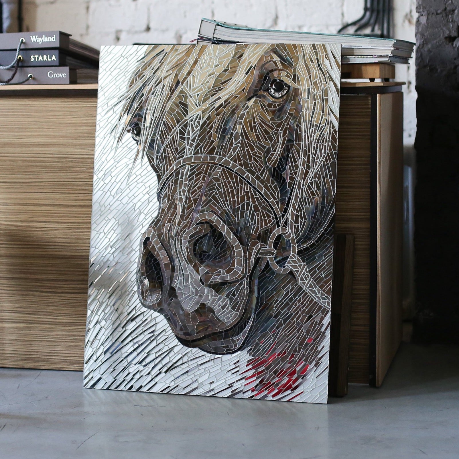 Stained glass Arabian horse portrait of mirror mosaic