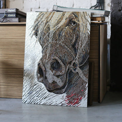 Stained glass Arabian horse portrait of mirror mosaic 