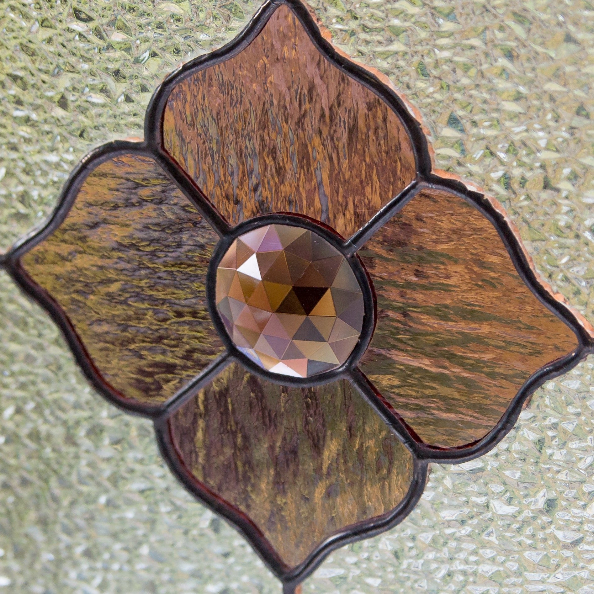 Zoomed stained glass pink beveled panel