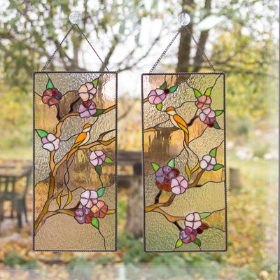 Cherry blossom stained glass panels for home decoration