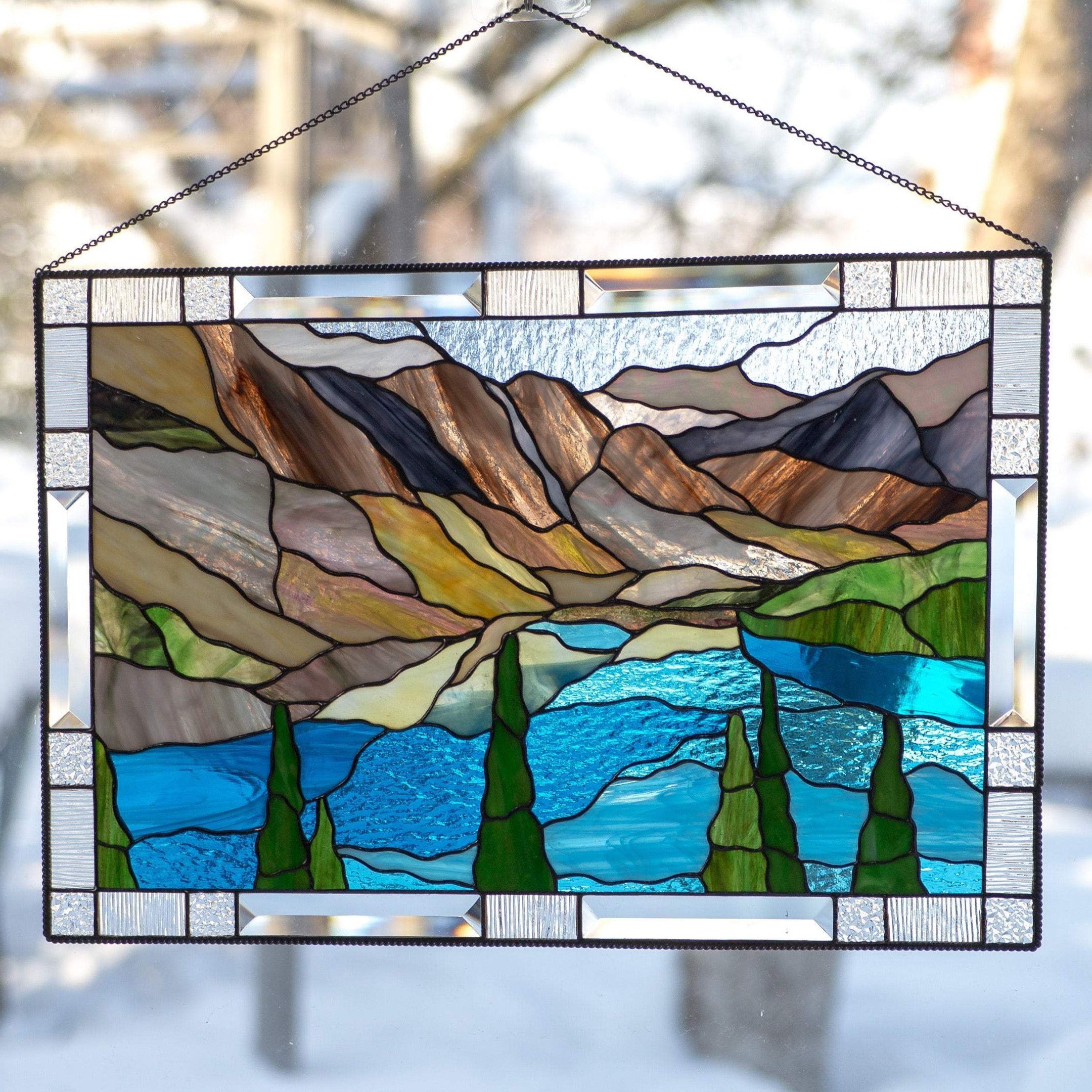 Stained glass Banff national park panel for window