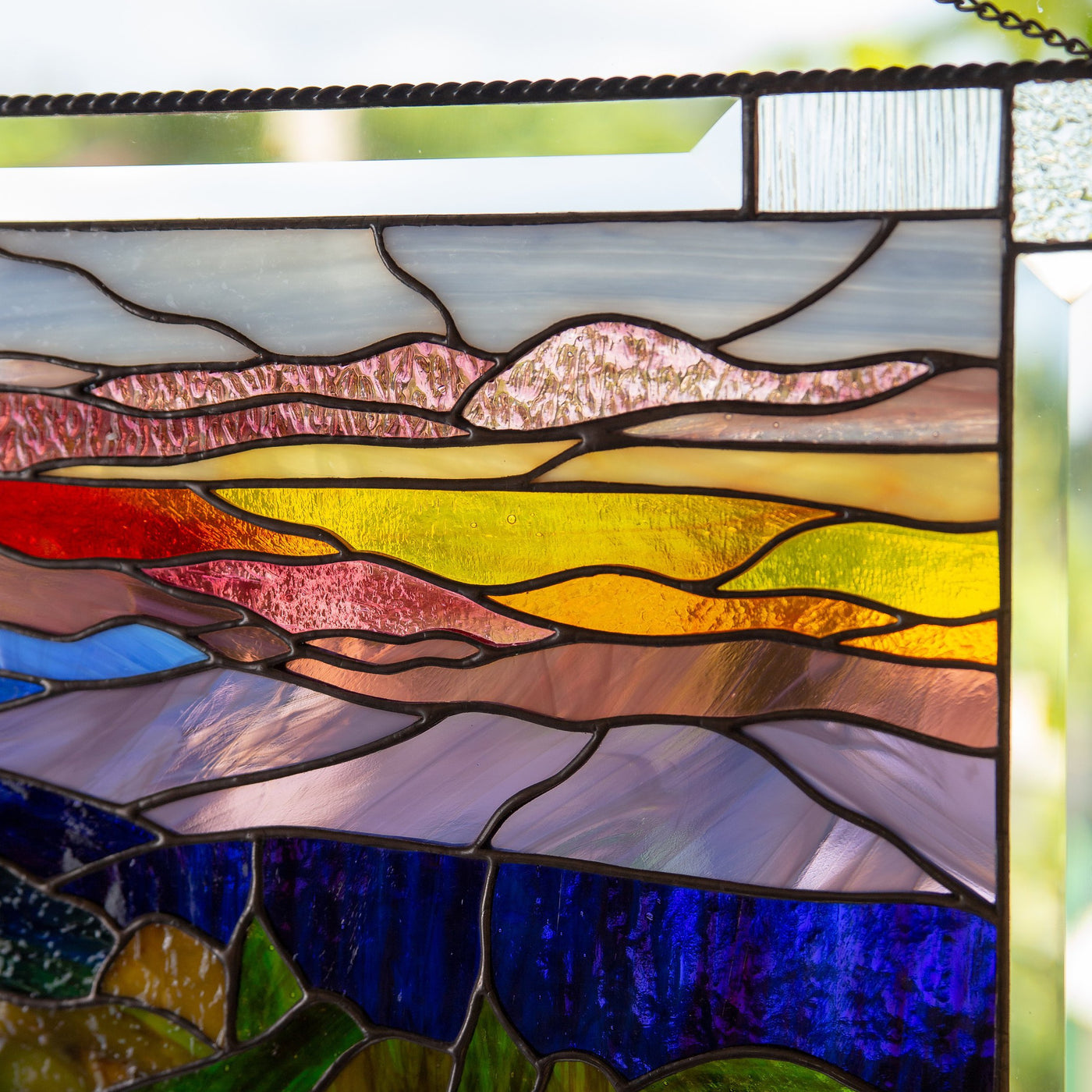 Zoomed stained glass Blue Ridge Mountains panel