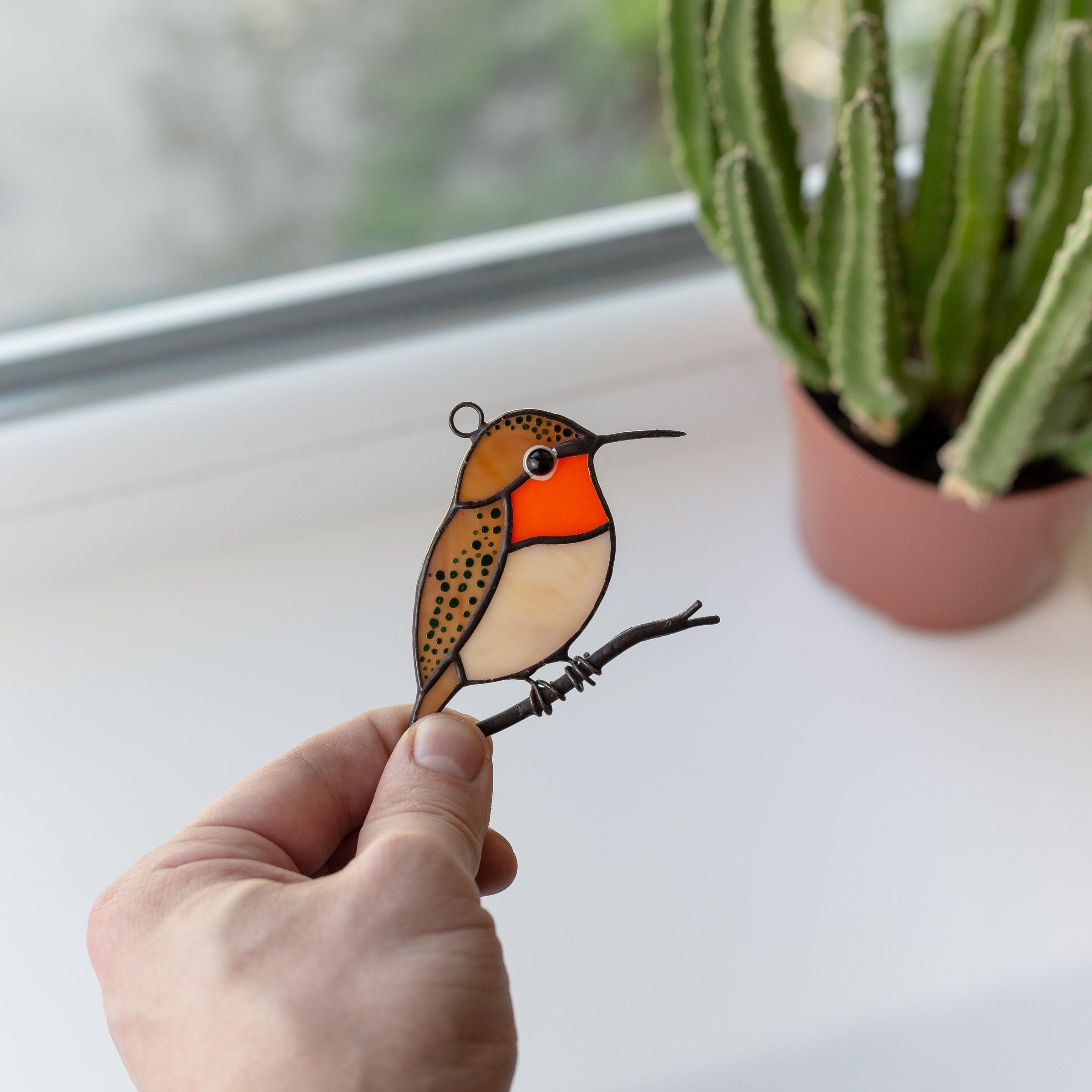 Stained glass suncatcher hummingbird gift Custom stained glass window hangings bird lover gift
