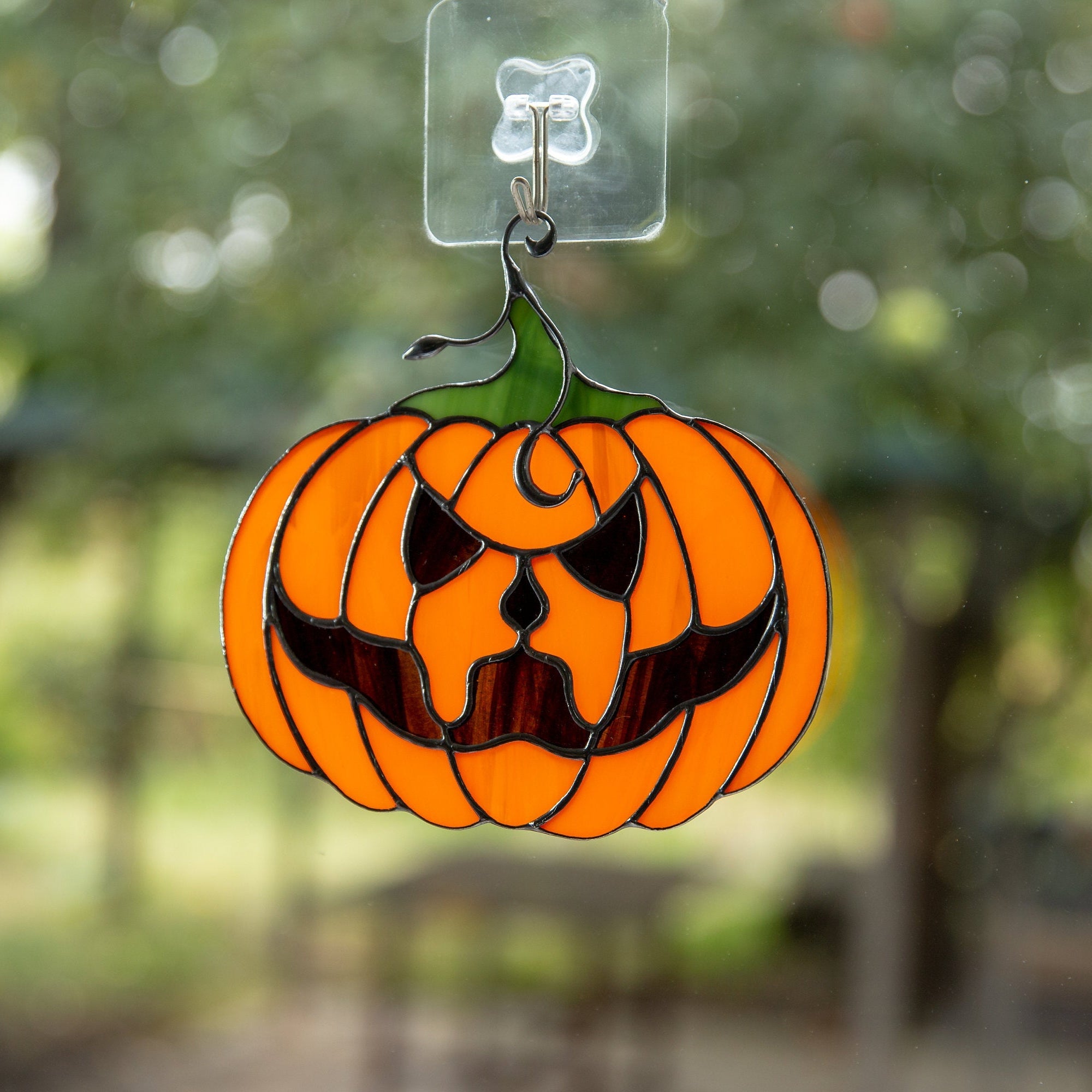Halloween pumpkin decor Horror gifts Modern stained glass fall decorations Spooky stained glass window hangings
