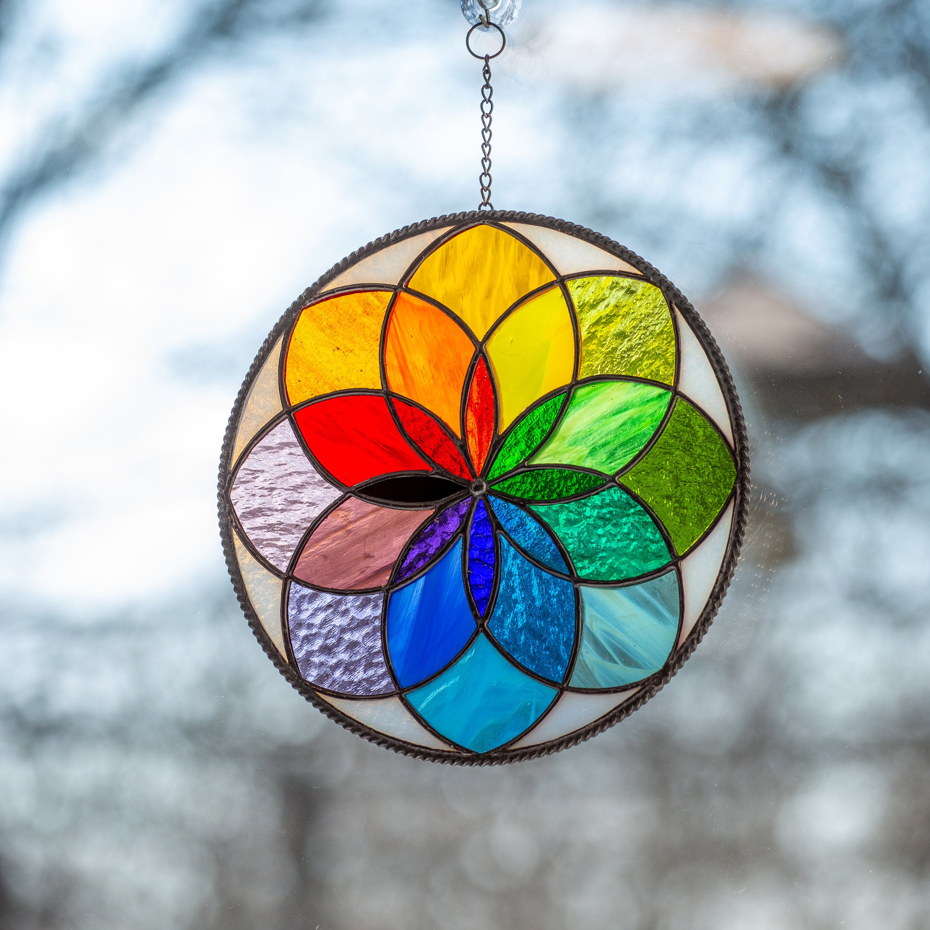 Modern stained glass art Mandala stained glass window hangings gift for Mothers Day