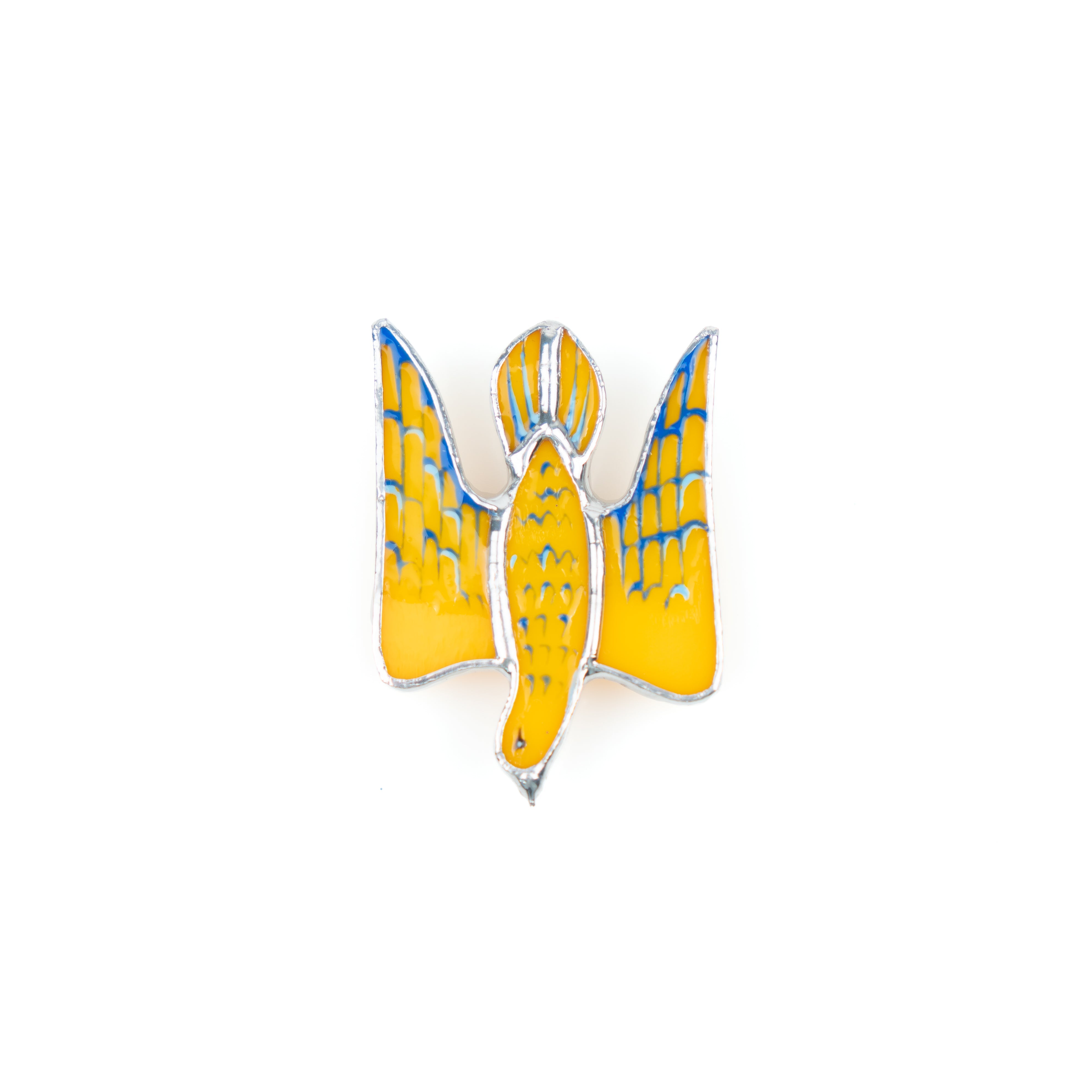 Stained glass Ukrainian colored falcon brooch