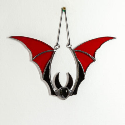 Halloween stained glass red bat