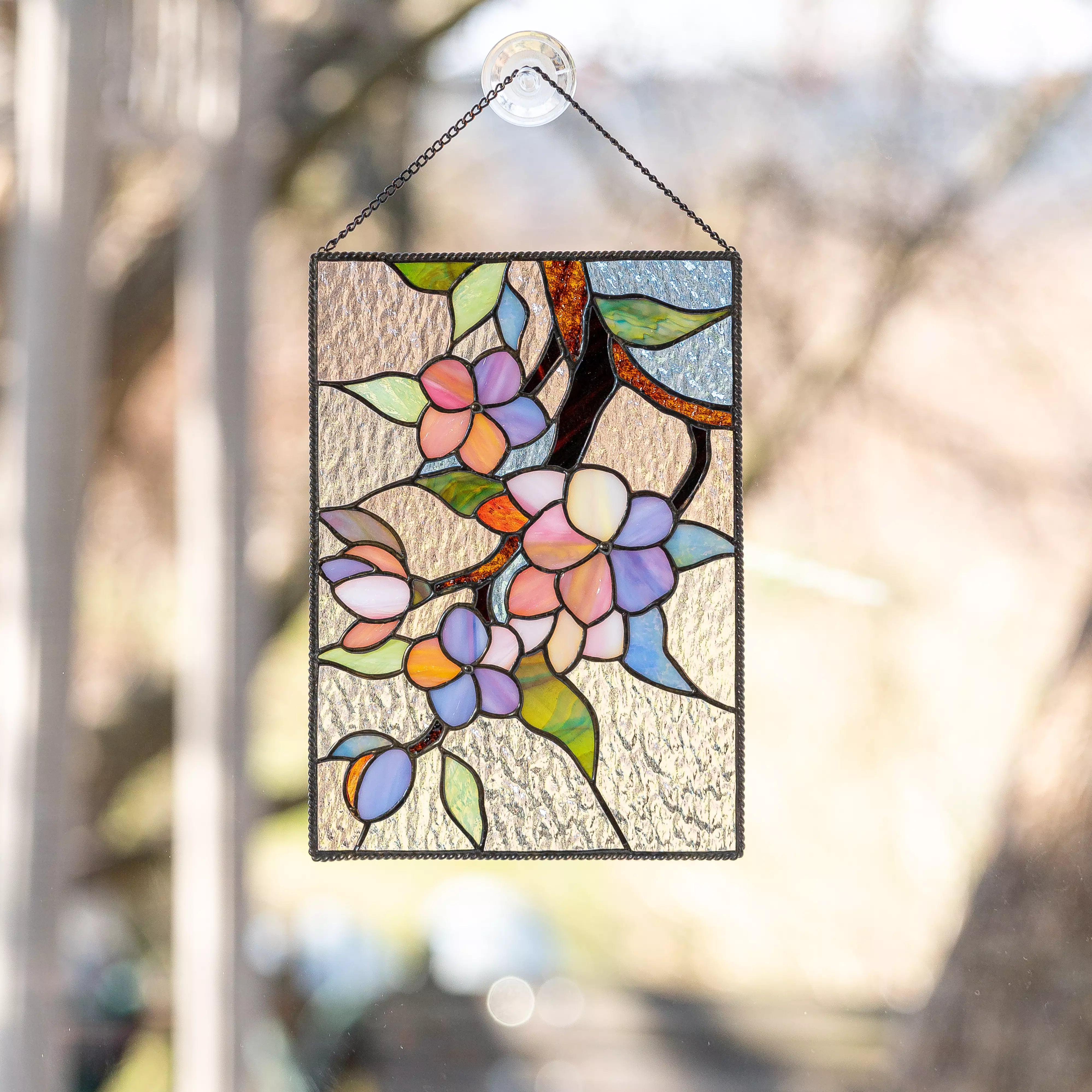 Stained glass panel featuring sakura flowers