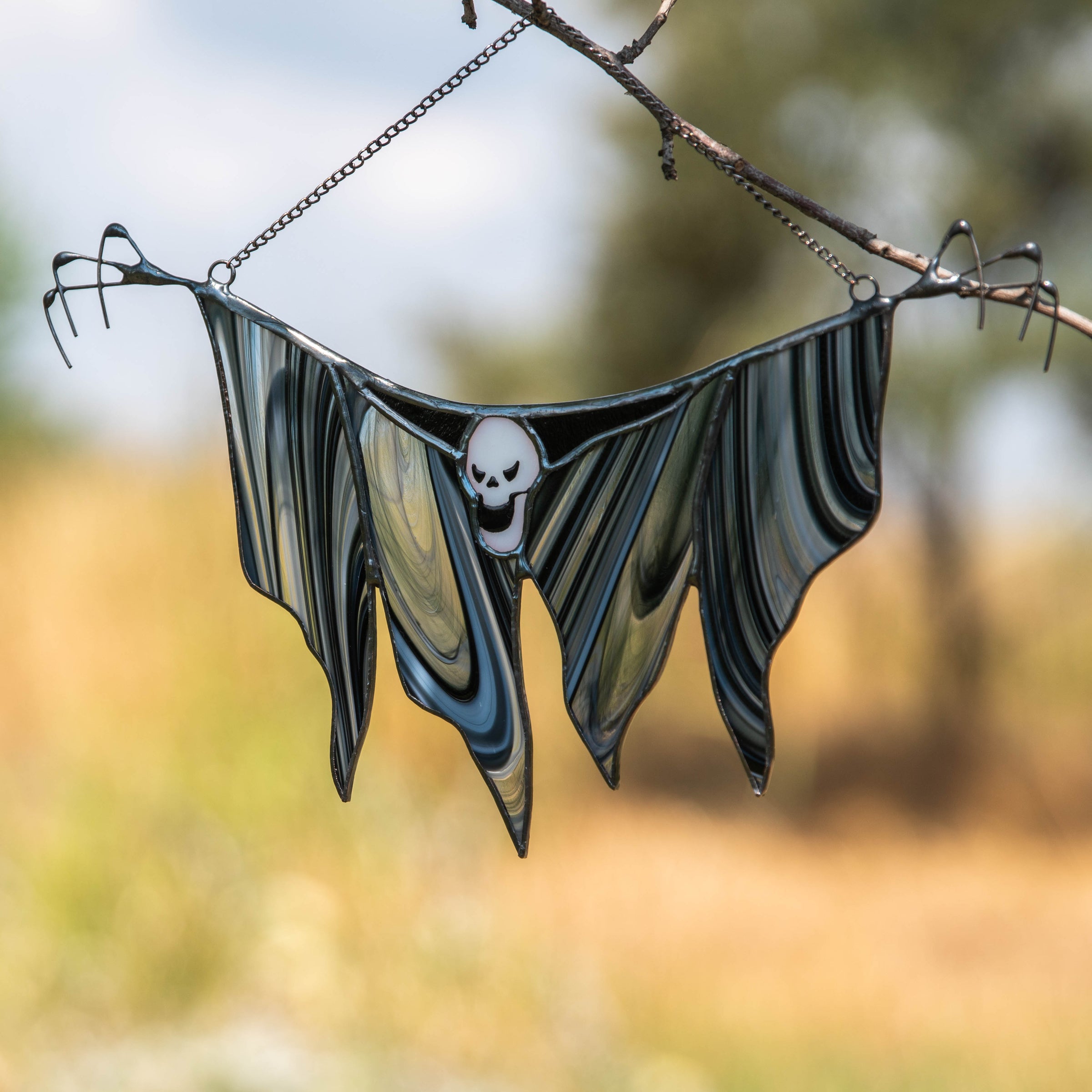 Stained Glass | Nature | Purple & hot Orange Bat Head Suncatcher