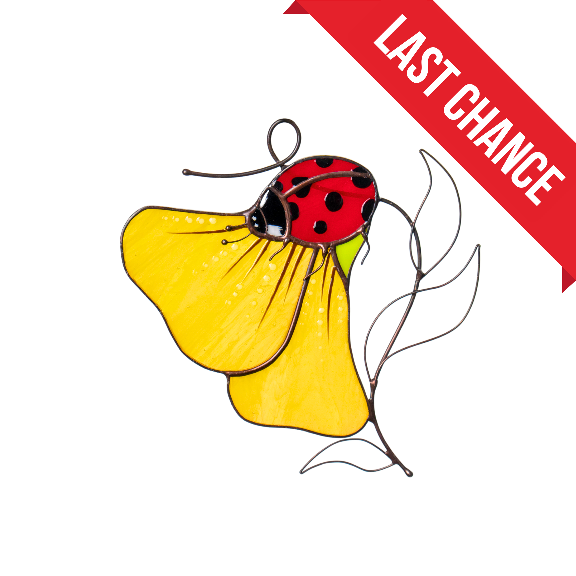 Ladybug with Yellow Flower - Stained Glass Suncatcher