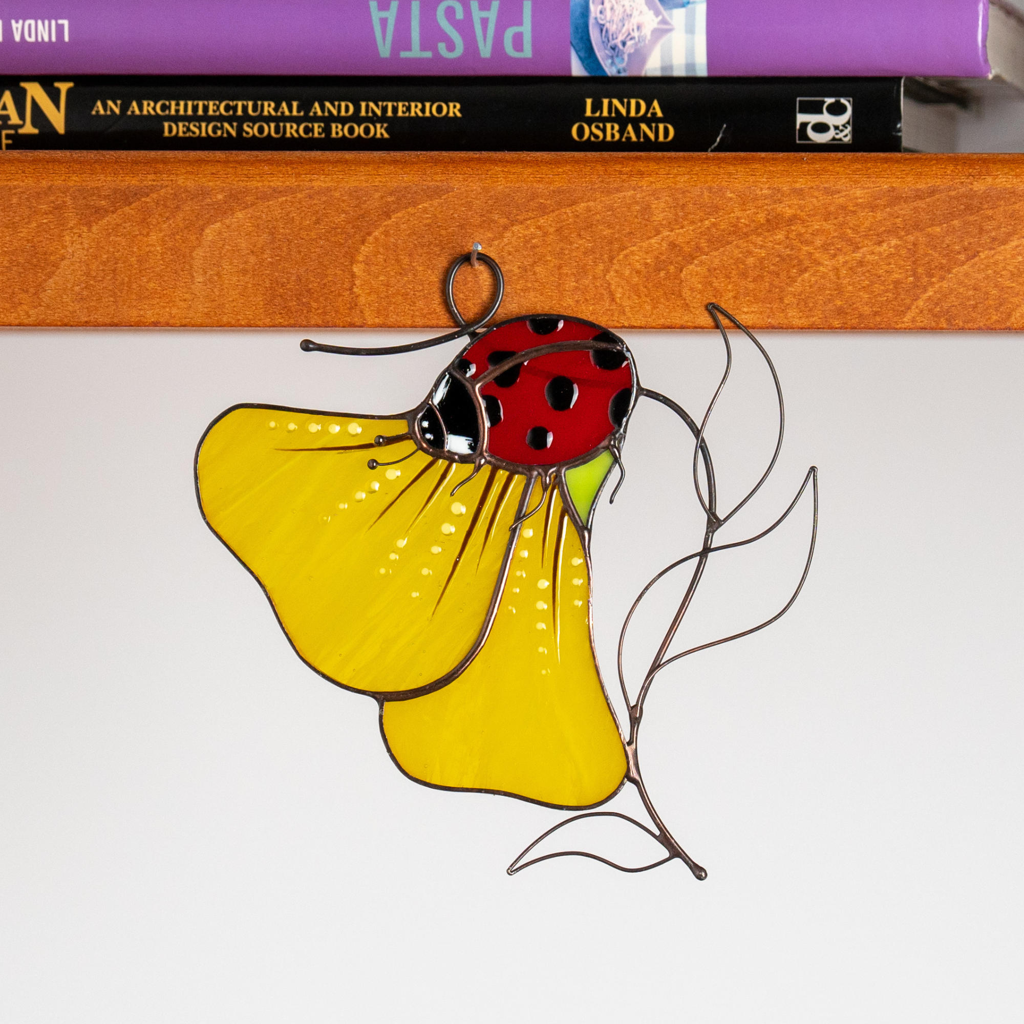 Ladybug with Yellow Flower - Stained Glass Suncatcher