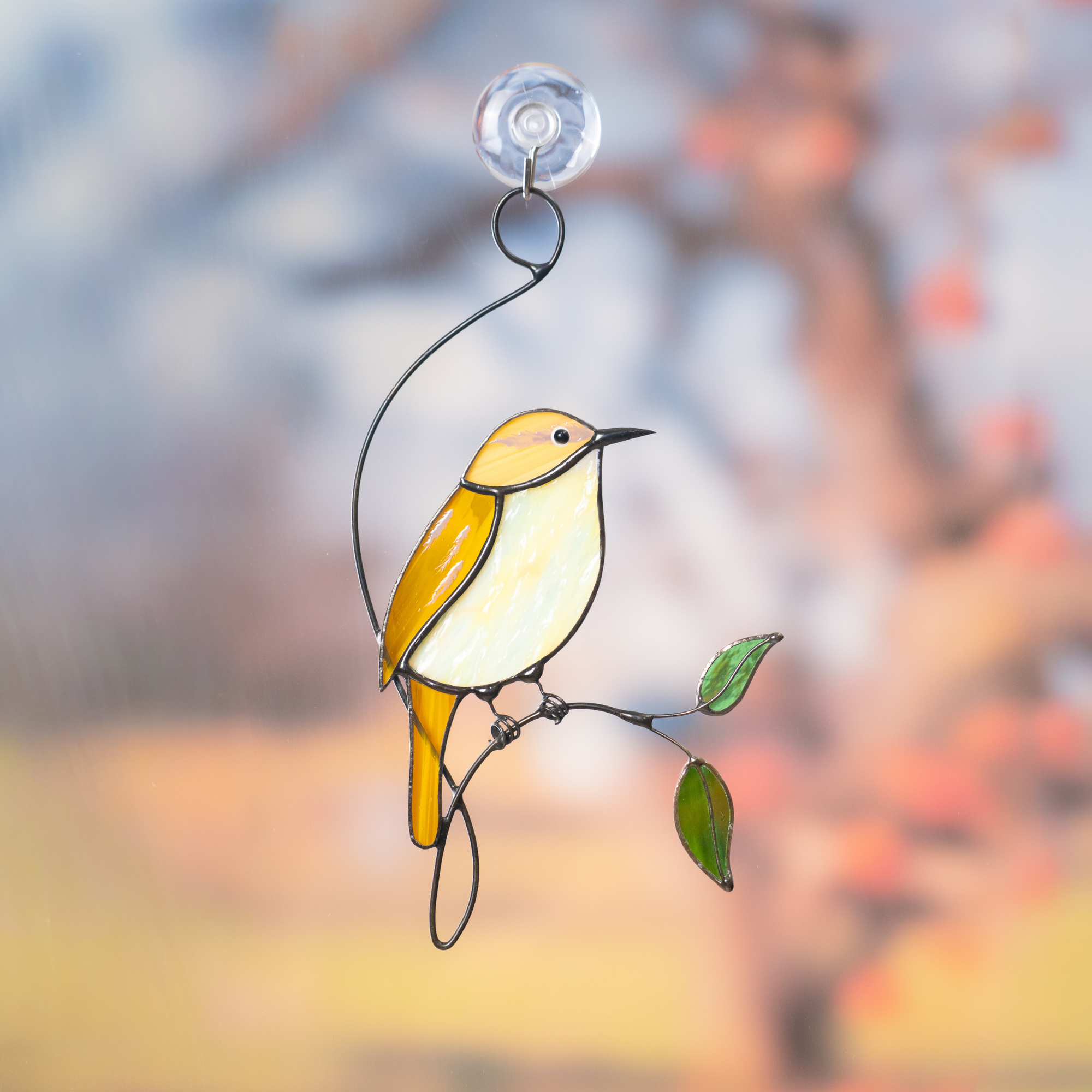 Carolina Wren on a Branch - Stained Glass Suncatcher