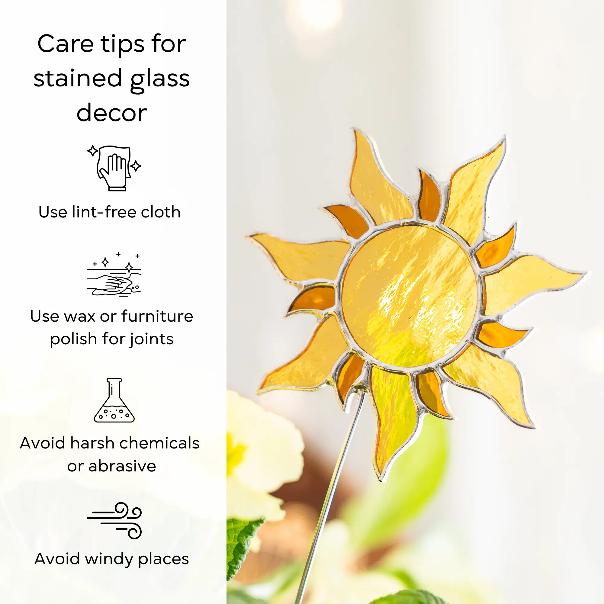 Orange Sun and Moon with White Cloude - Stained Glass Plant Stakes