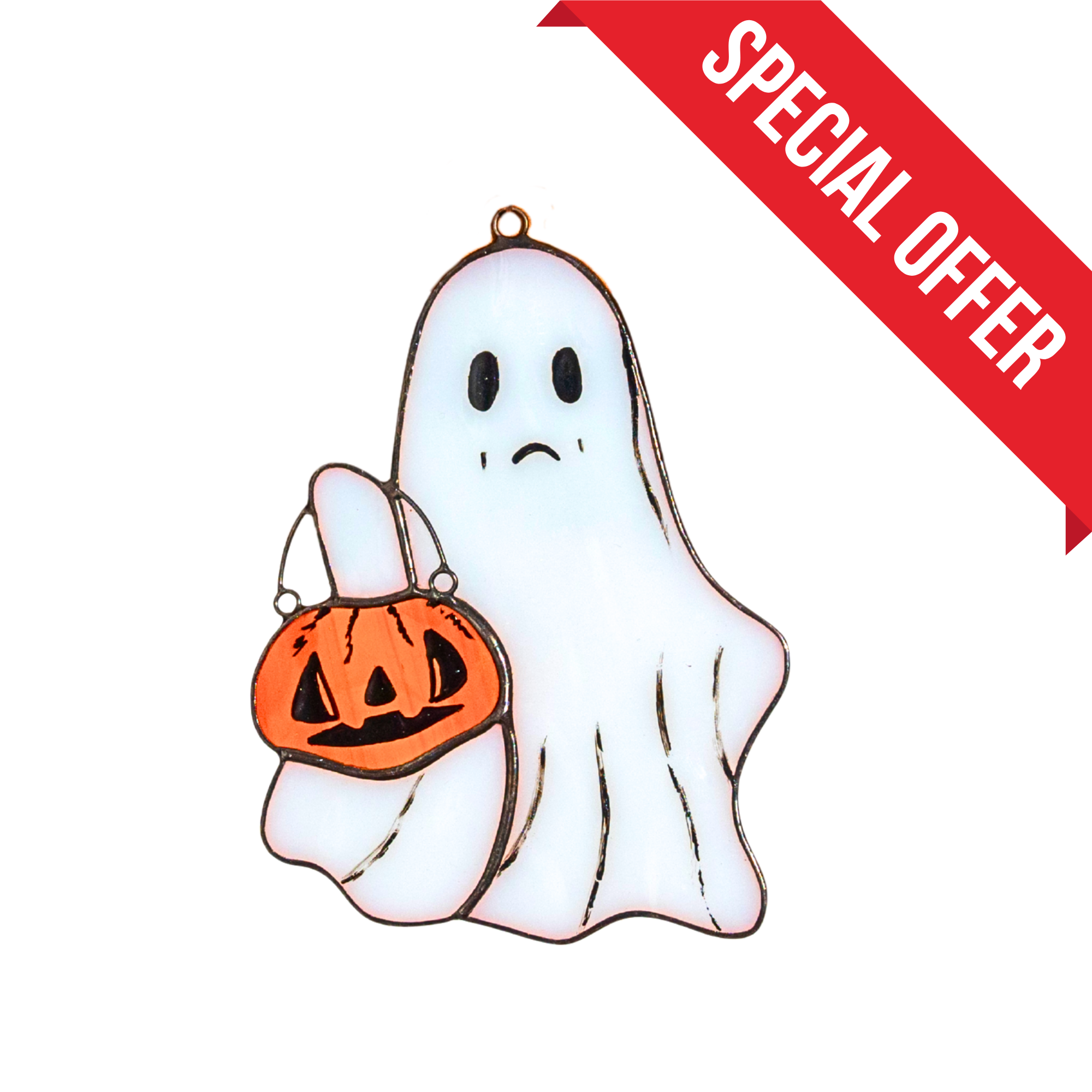 Ghost with a Pumpkin - Stained Glass Suncatcher