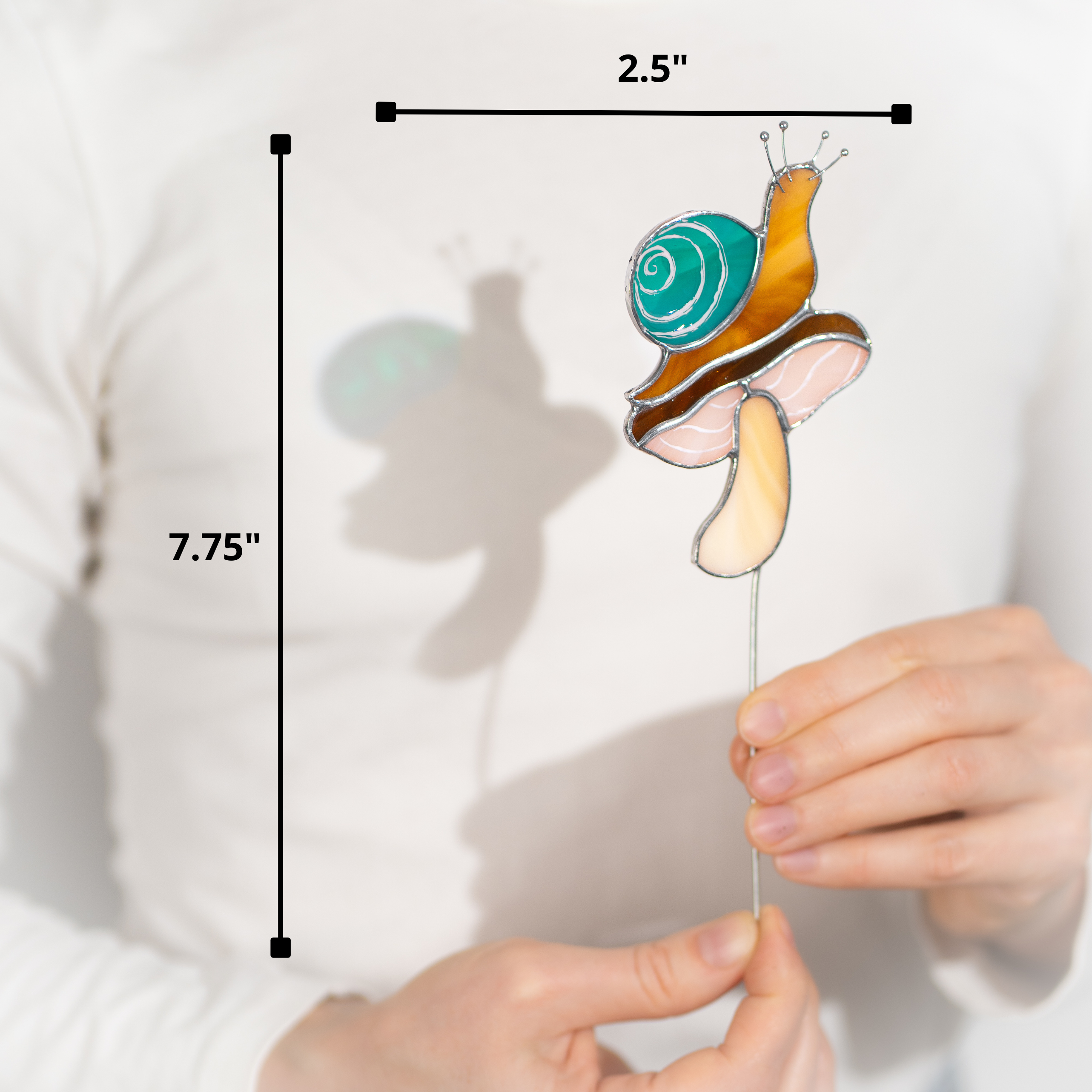 Snail on a Mushroom and Green Caterpillar - Stained Glass Plant Stakes