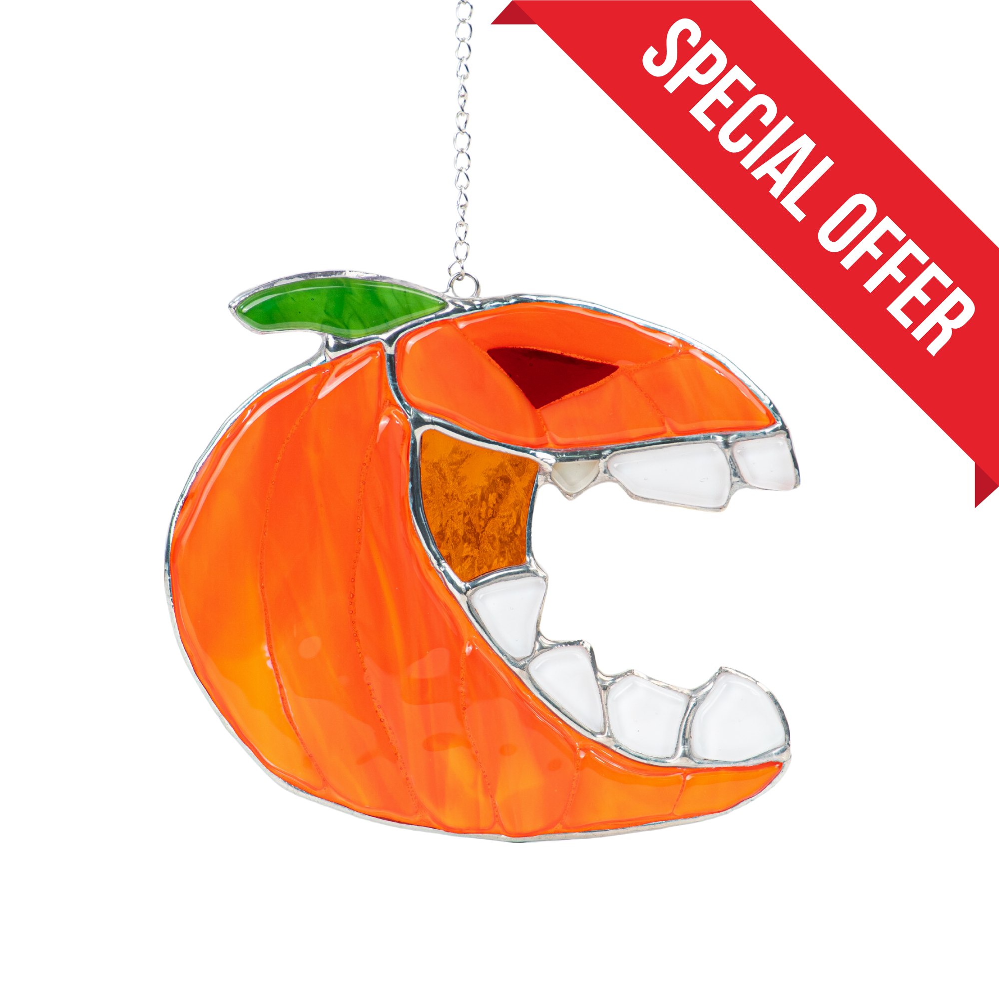 Pumpkin with Fangs - Fused Glass Suncatcher