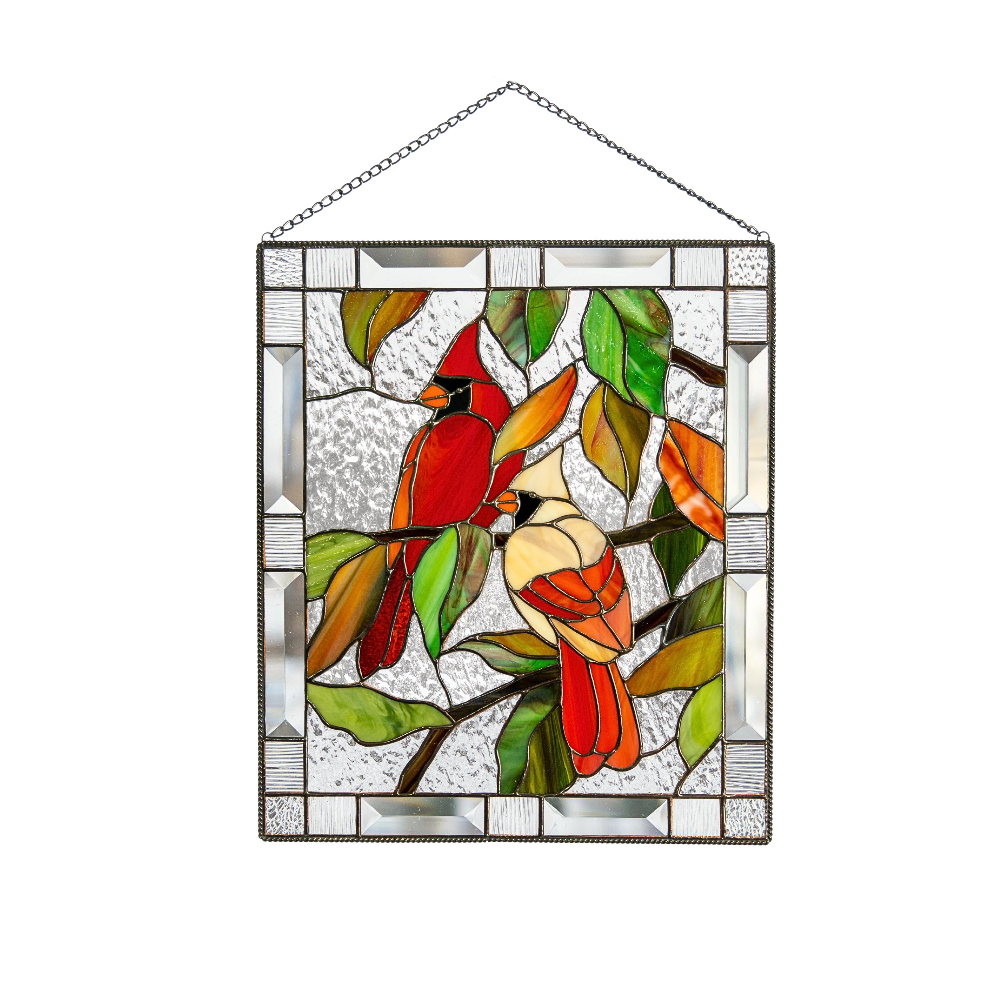 Stained Glass Panel Couple of Cardinals