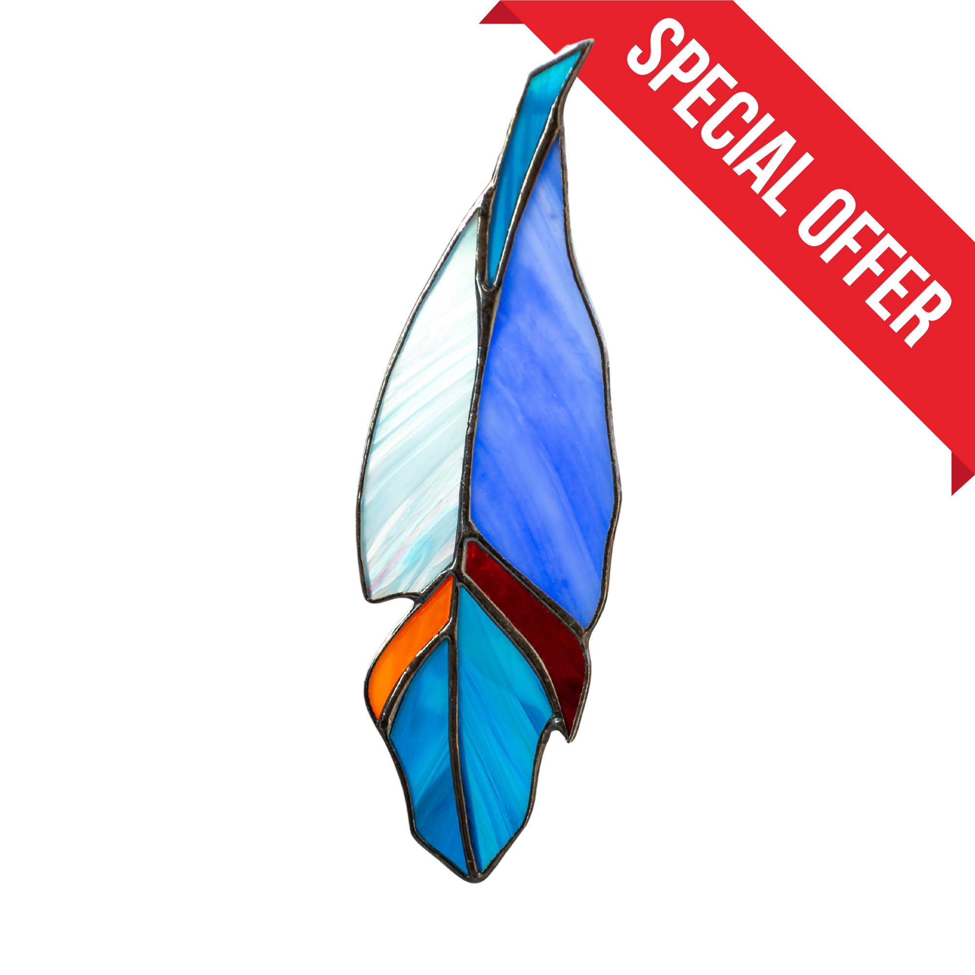 Blue Multicoloured Feather - Stained Glass Suncatcher