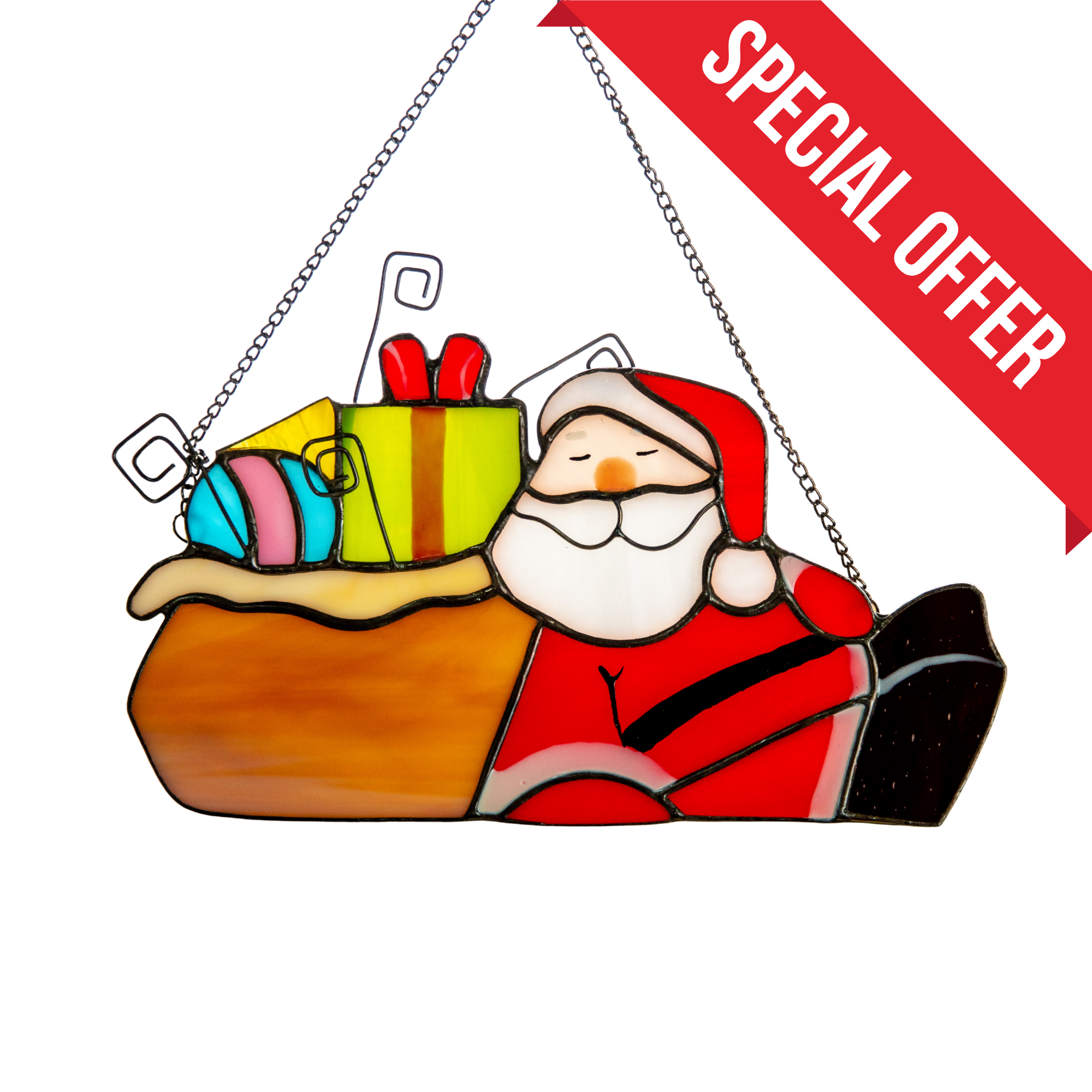 Santa Claus with Gifts - Christmas Stained Glass Suncatcher