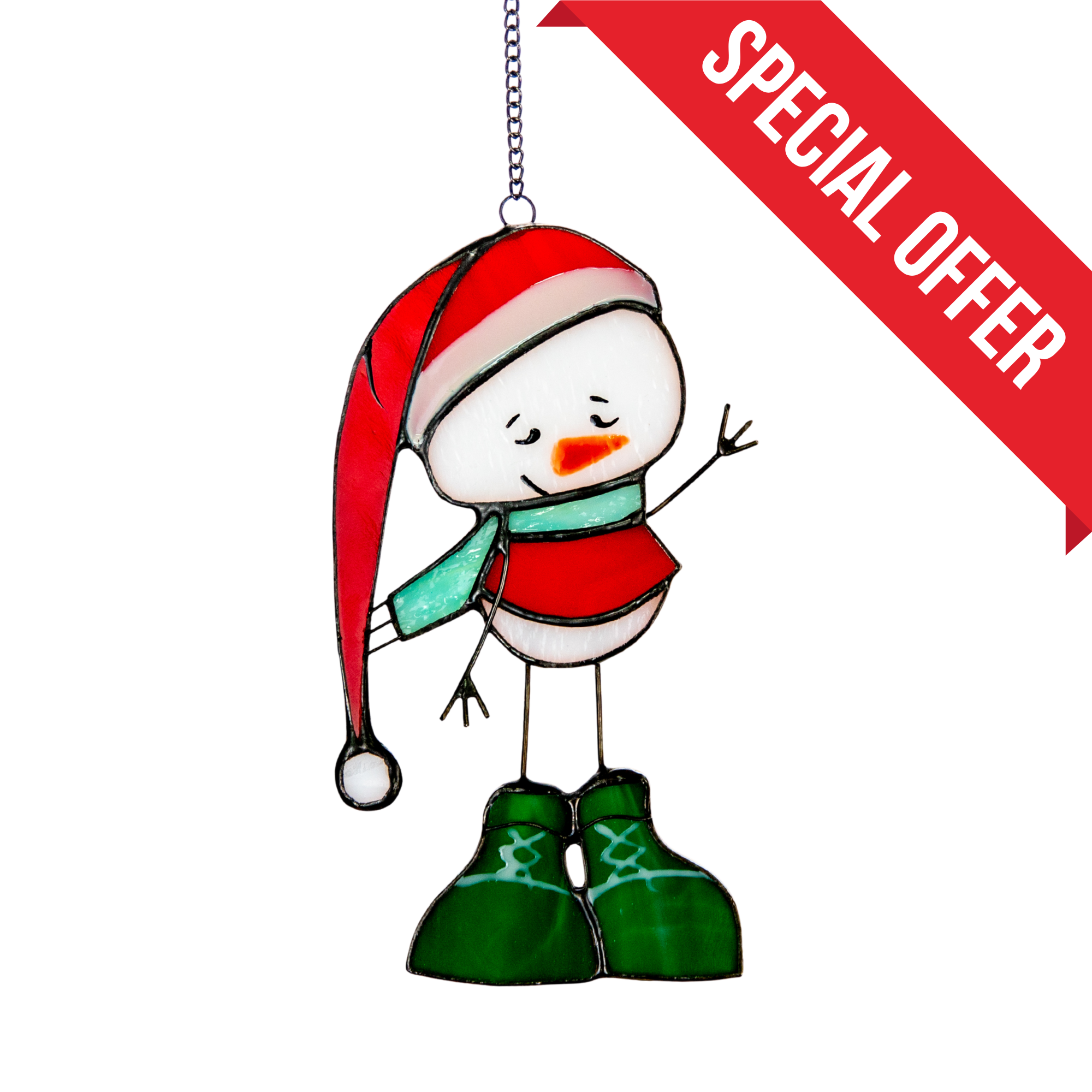 Snowman in a Hat - Stained Glass Suncatcher