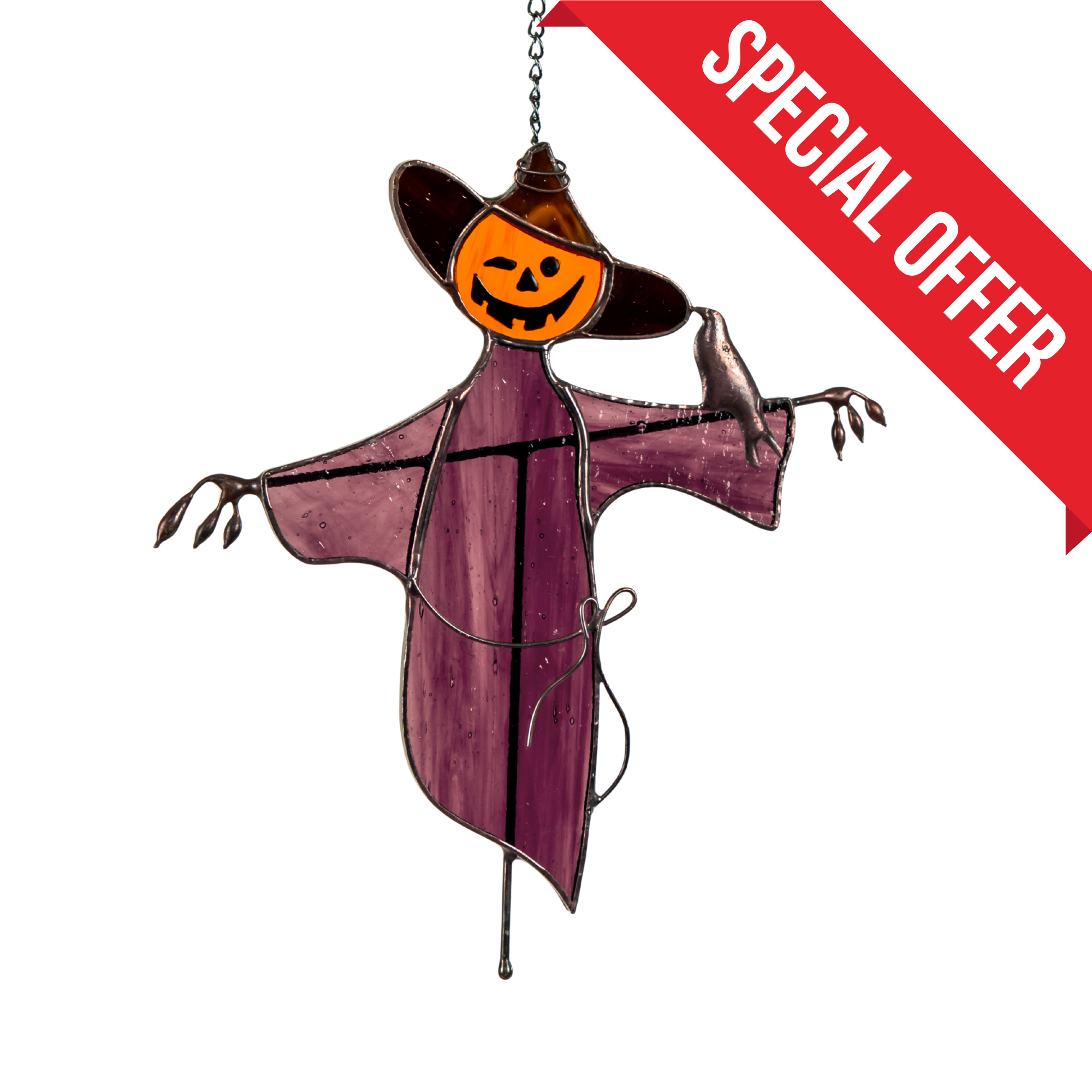 Scarecrow with Raven - Stained Glass Suncatcher