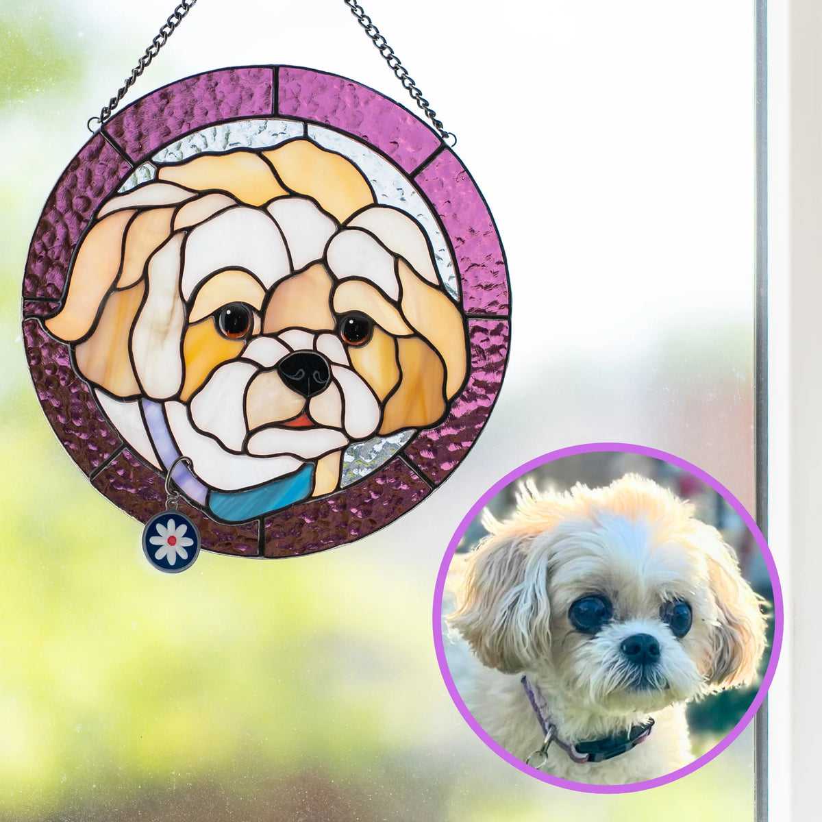Retrato personalizado de mascota en vitral (perrito)