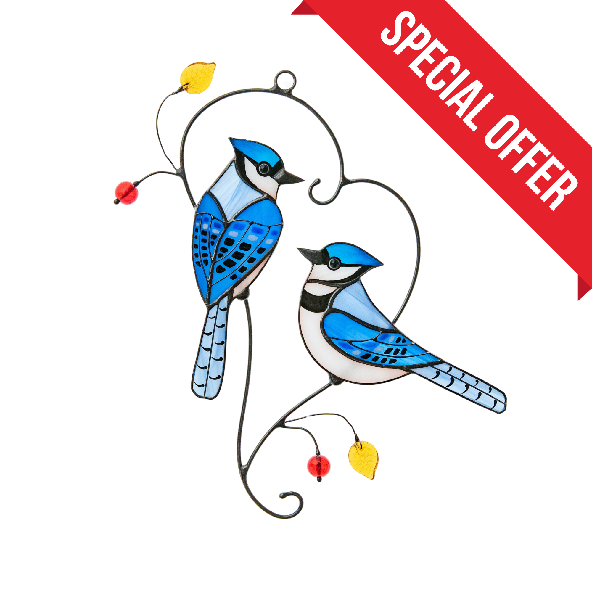 Pair of Blue Jays - Stained Glass Suncatcher