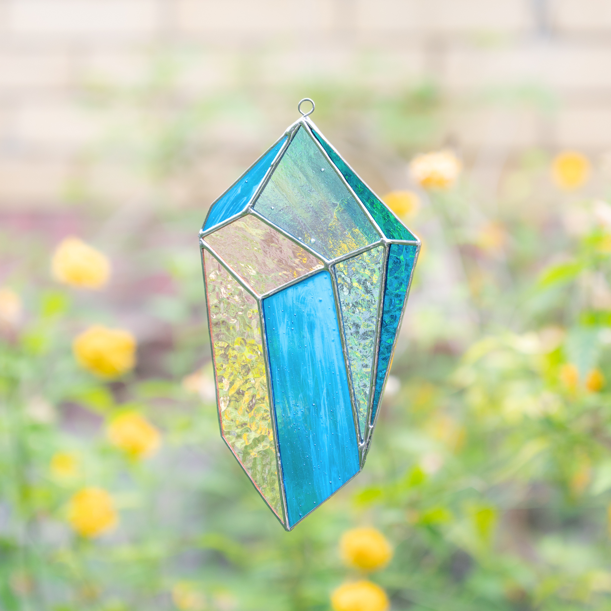 Blue Crystal - Stained Glass Window Hanging