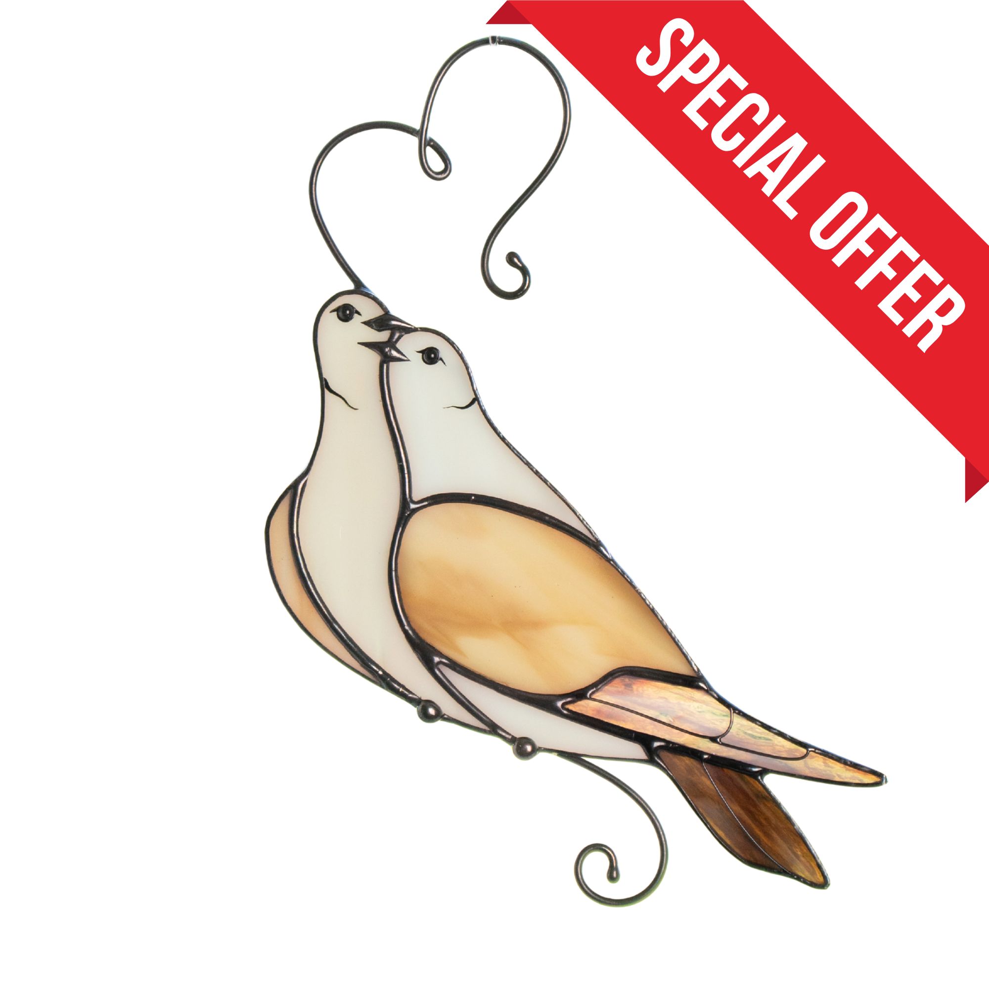 Brown Loving Doves - Stained Glass Suncatcher