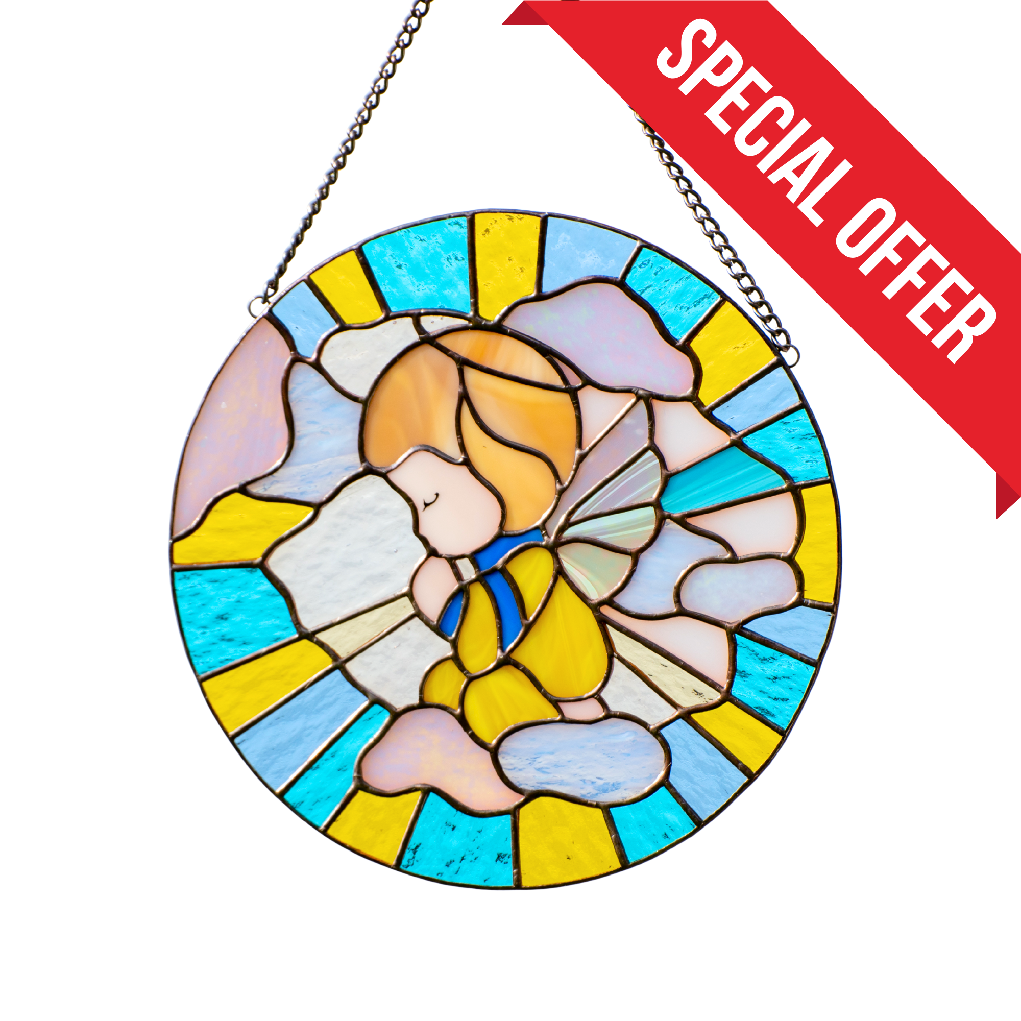 Ukrainian Angel - Stained Glass Round Panel