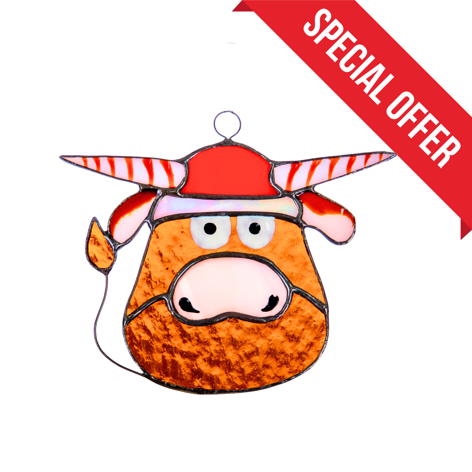 Christmas Bull - Stained Glass Suncatcher