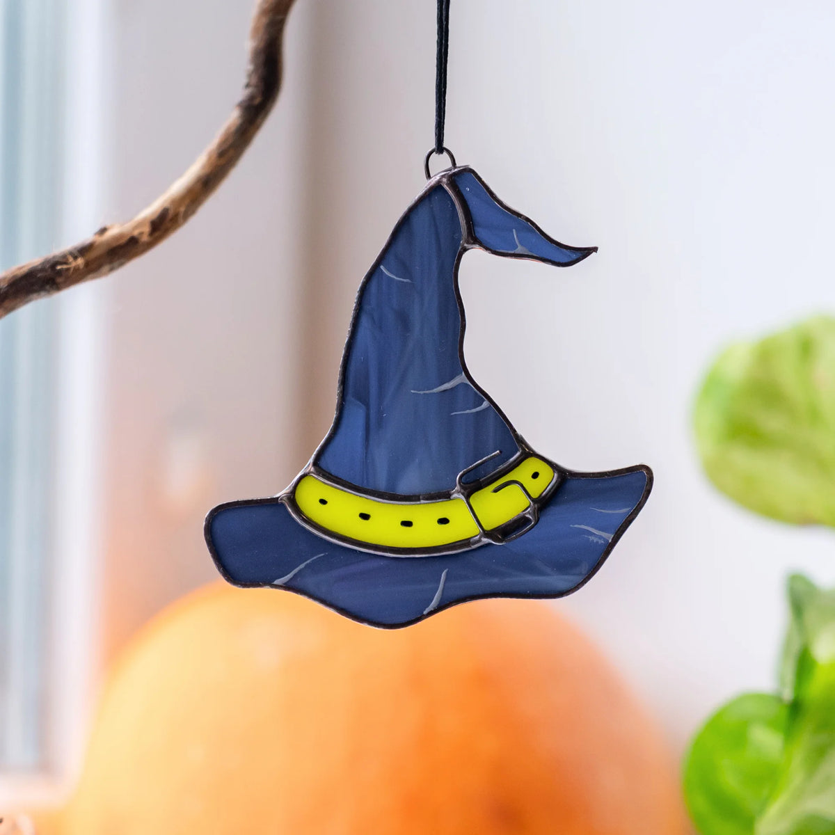 Witch Hat and Broom - Halloweeen Stained Glass Suncatcher