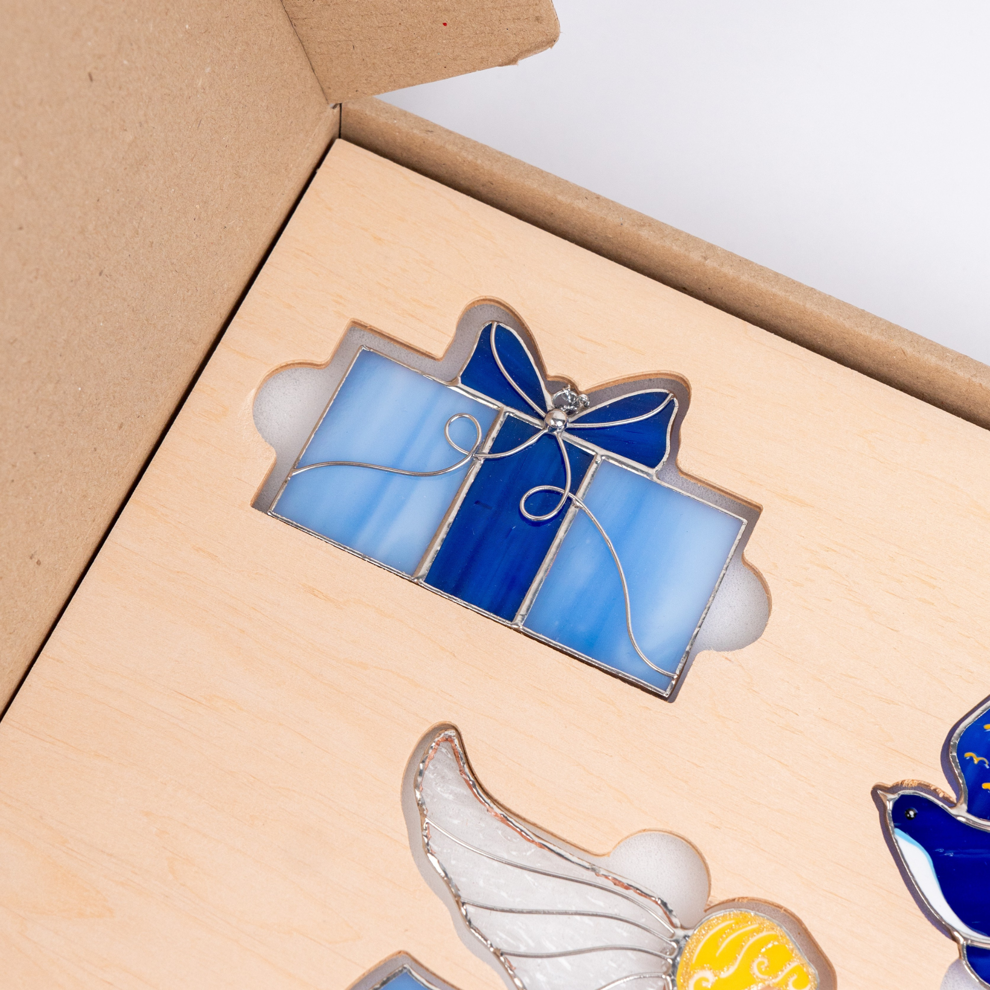 Blue Gift Box - Stained Glass Suncatcher
