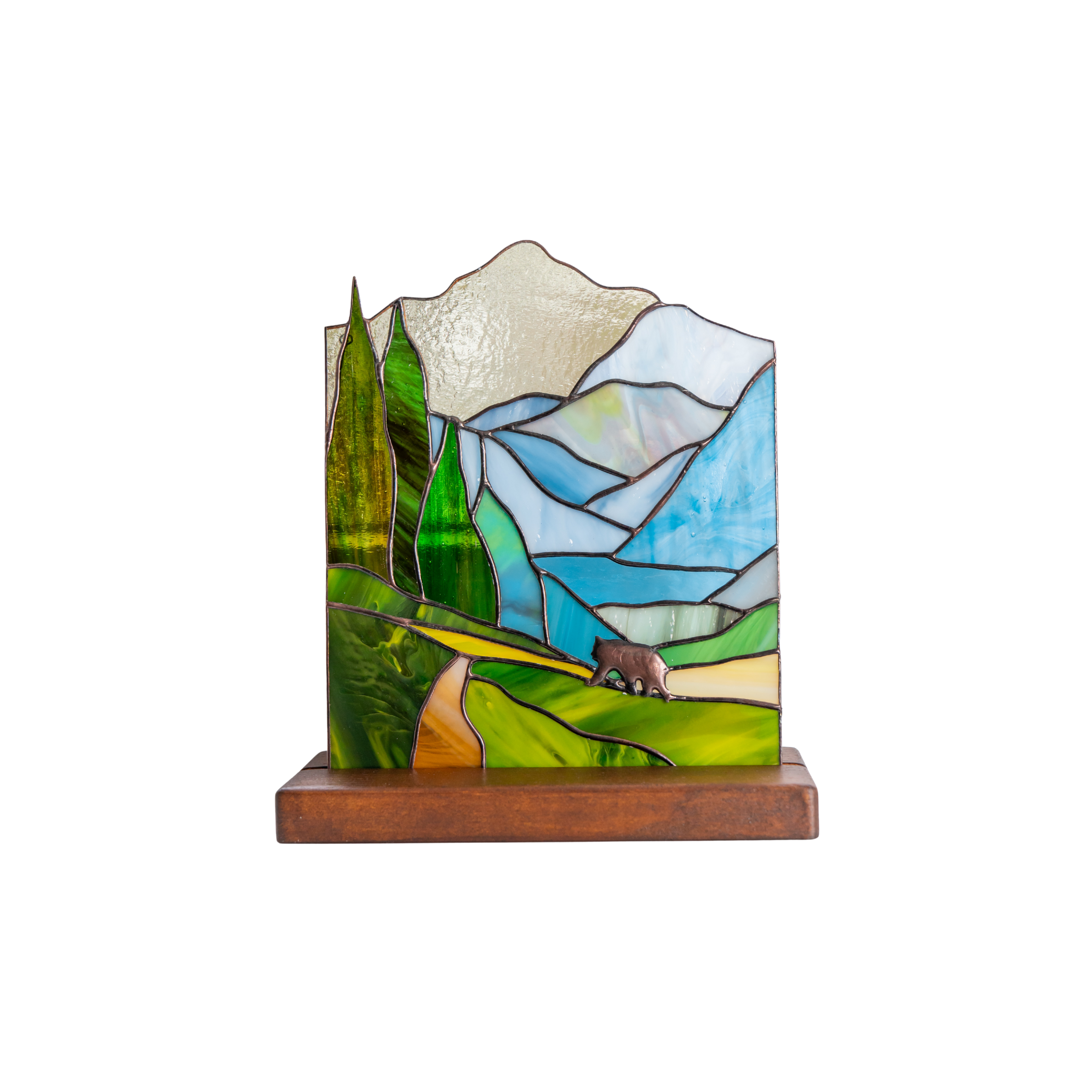 Bear in Forest Stained Glass Table Decor