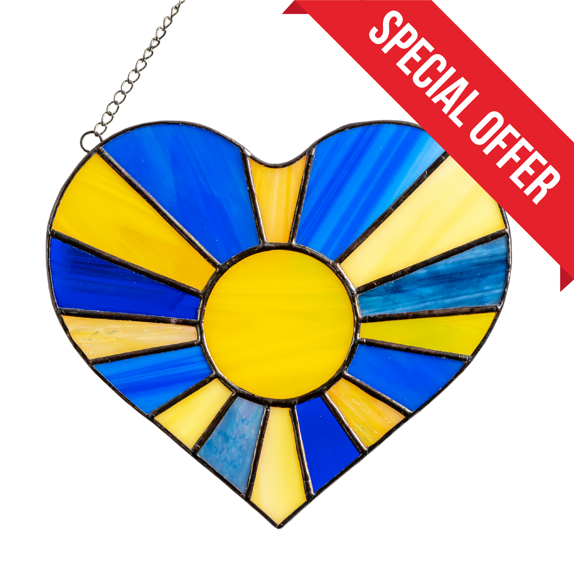 Ukrainian Sun-rays Heart - Stained Glass Suncatcher