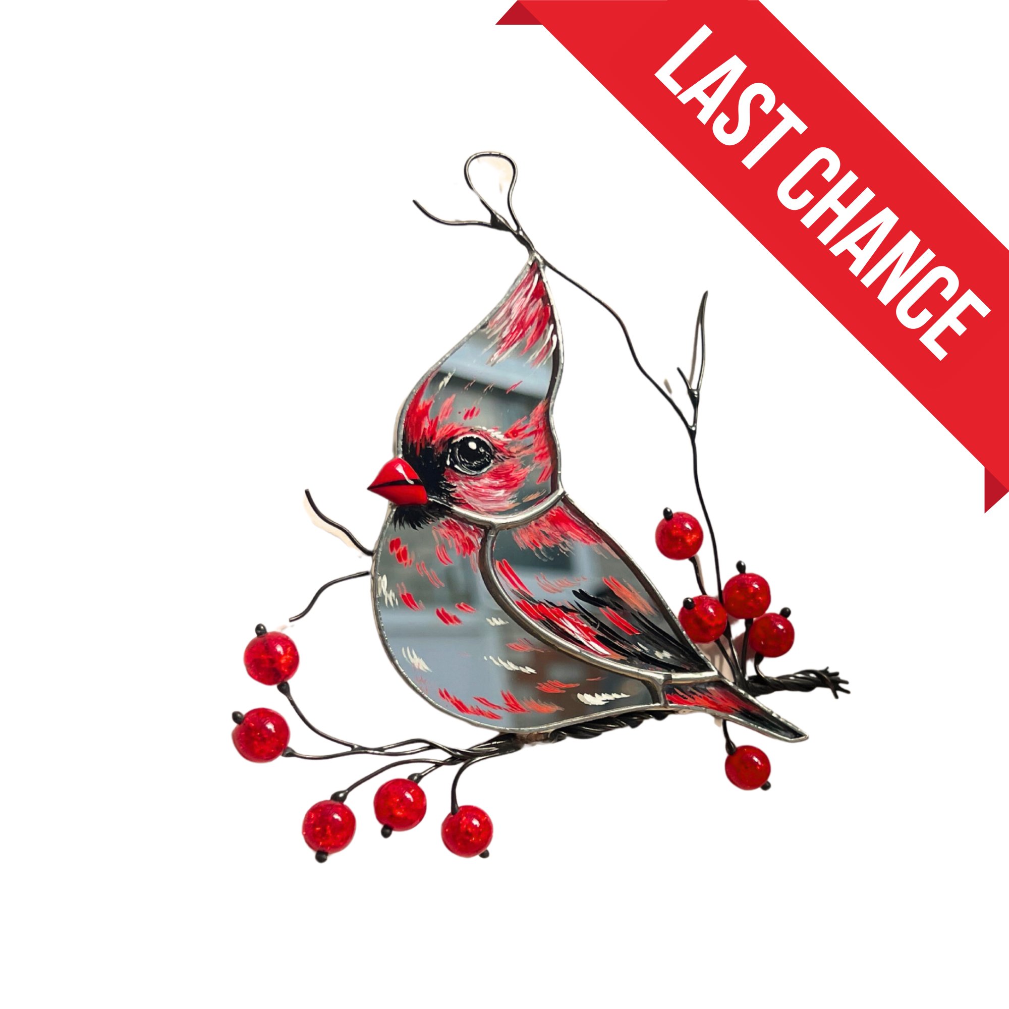 Mirror Cardinal - Stained Glass Bird Suncatcher