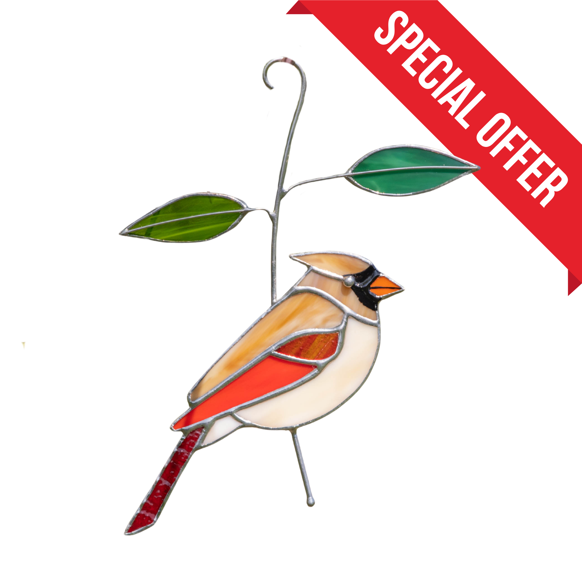 Female Cardinal on the Branch - Stained Glass Suncatcher