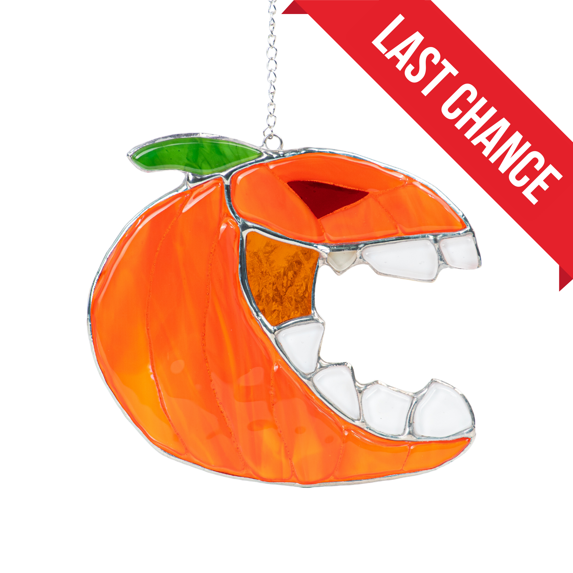 Pumpkin with Fangs - Fused Glass Suncatcher