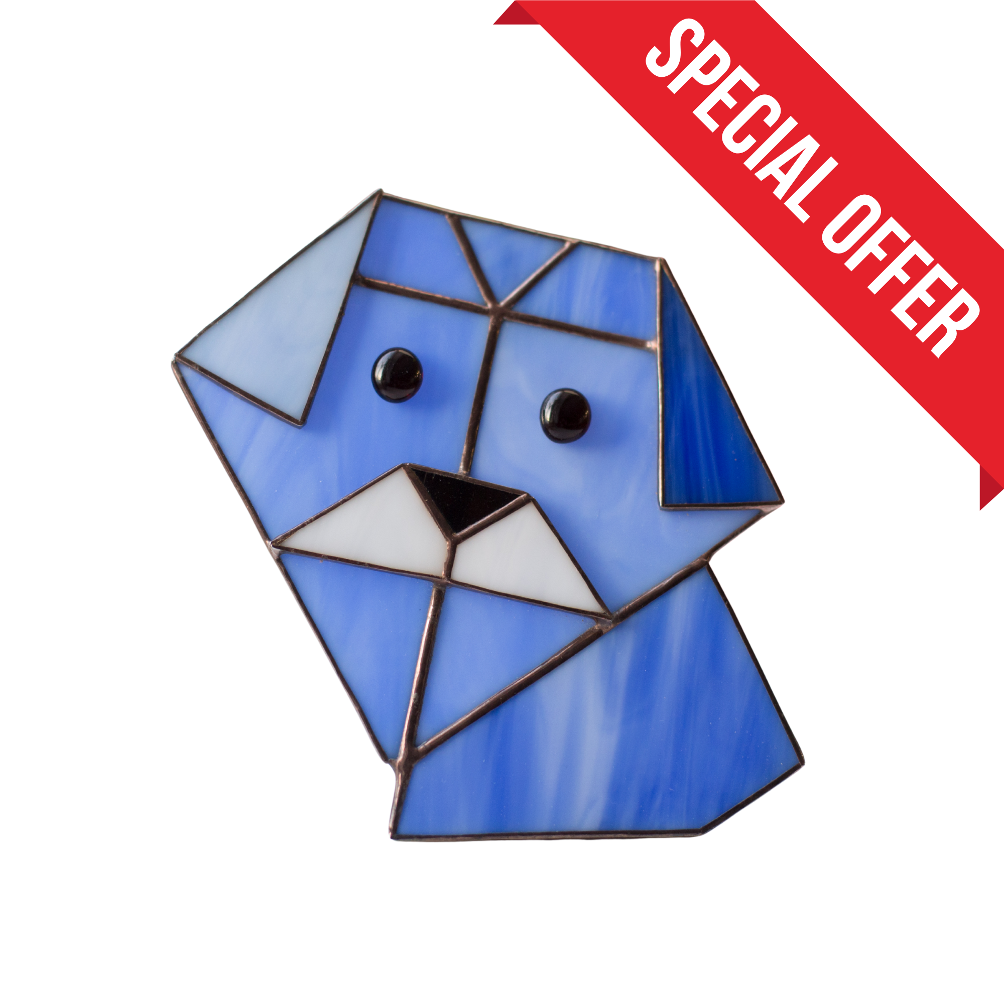 Blue Origami Dog - Stained Glass Panel