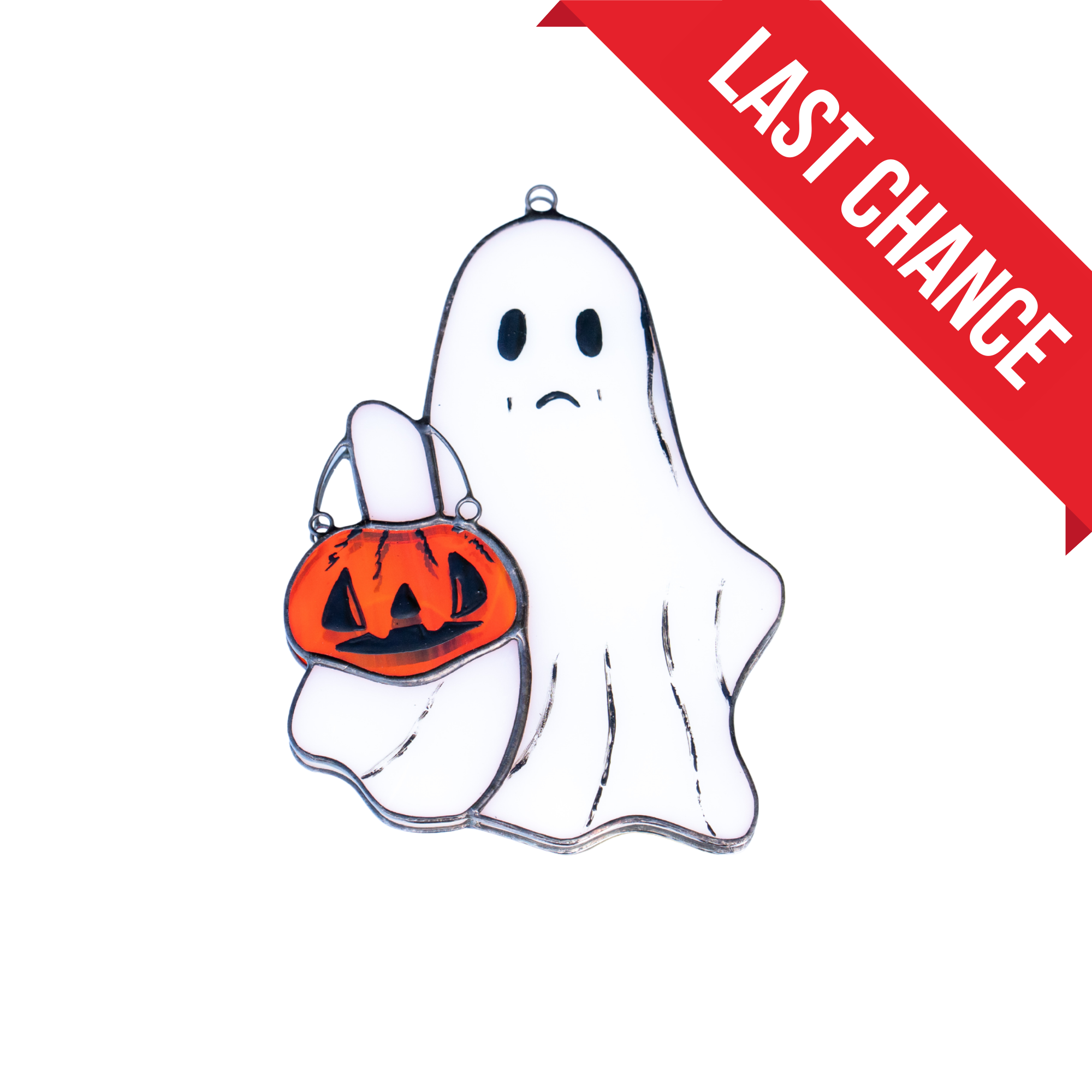 Ghost with a Pumpkin - Stained Glass Suncatcher